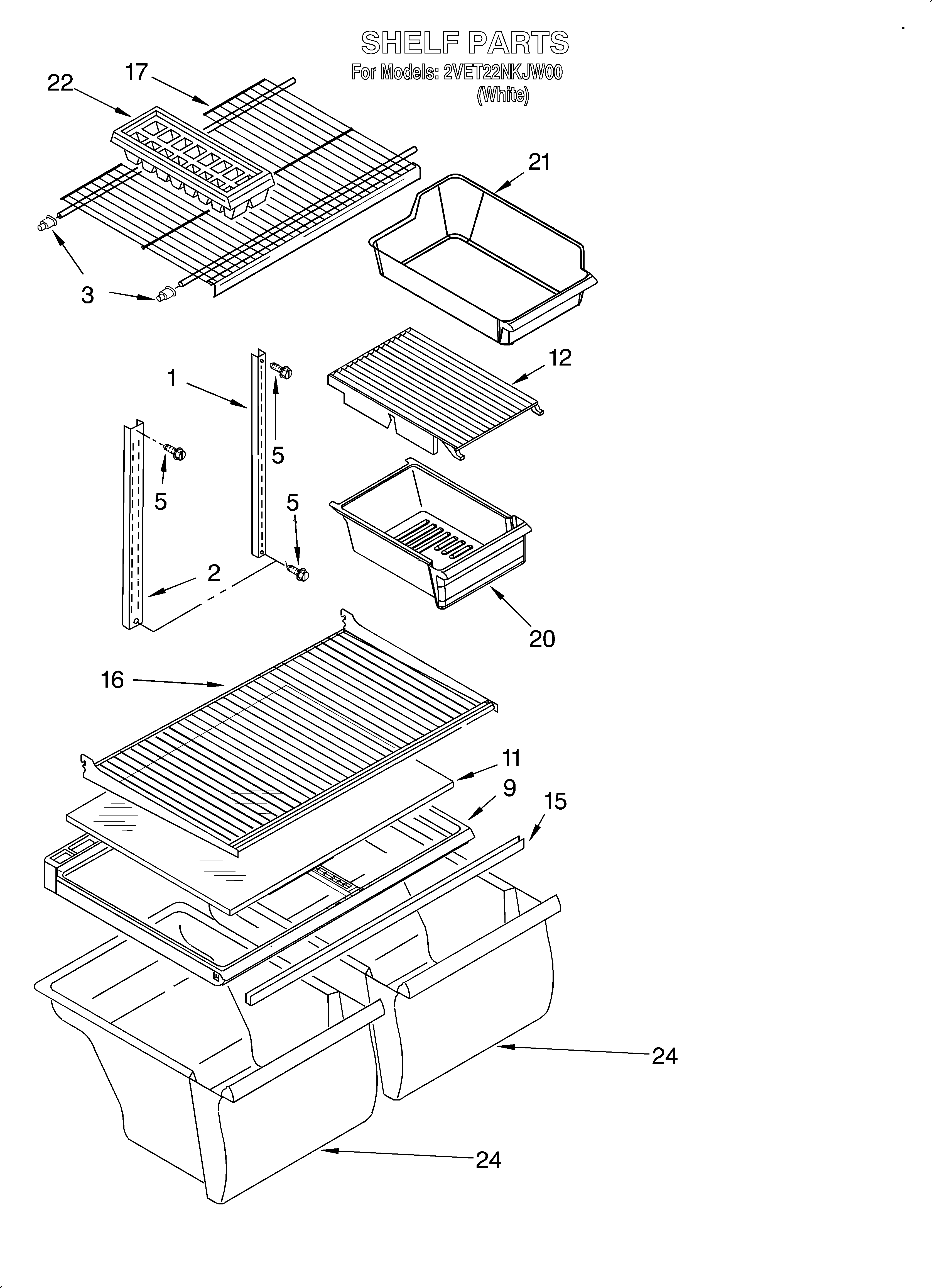 Whirlpool 2VET22NKJW00 shelf diagram