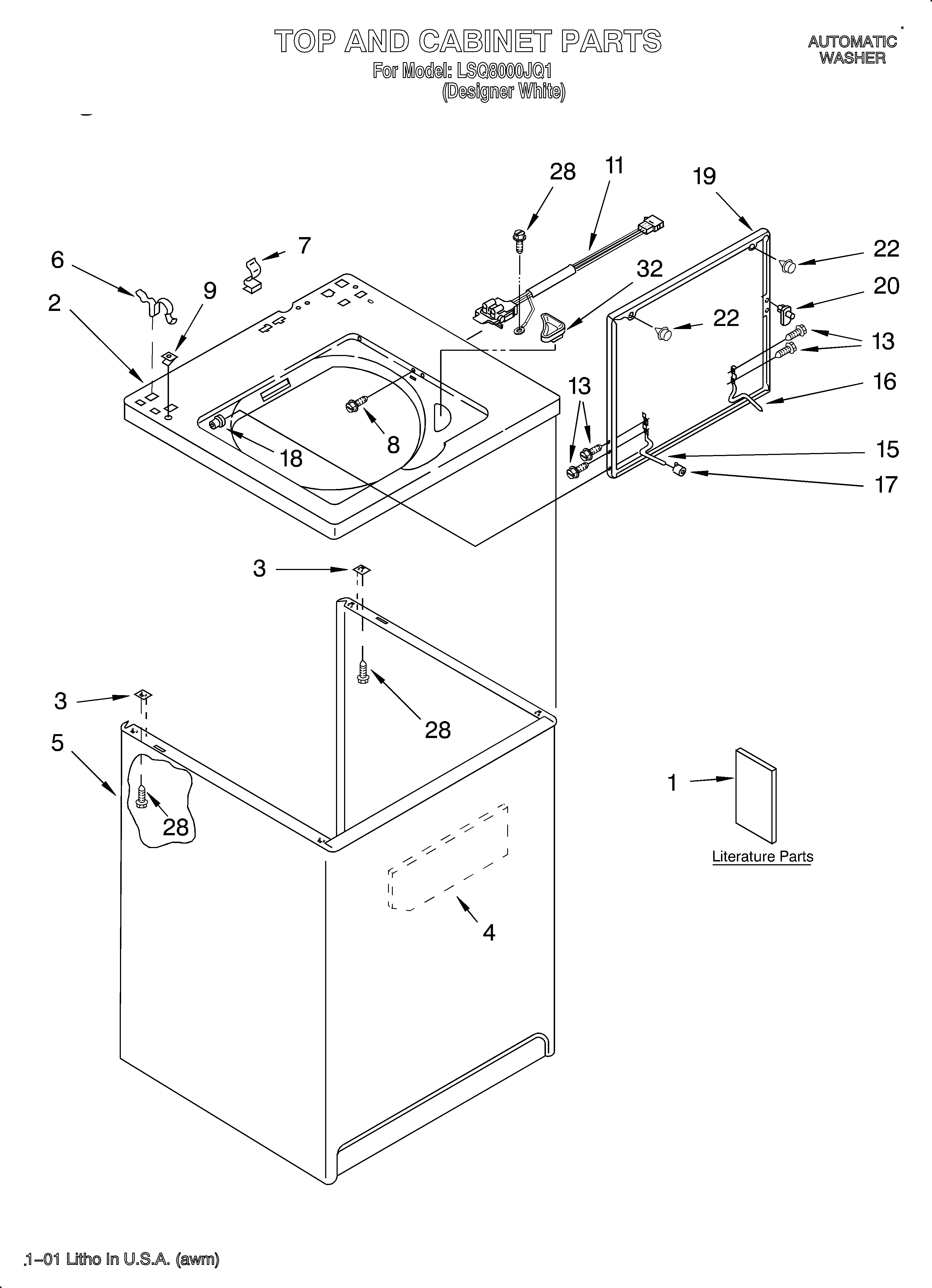 Whirlpool LSQ8000JQ1 top and cabinet/literature diagram
