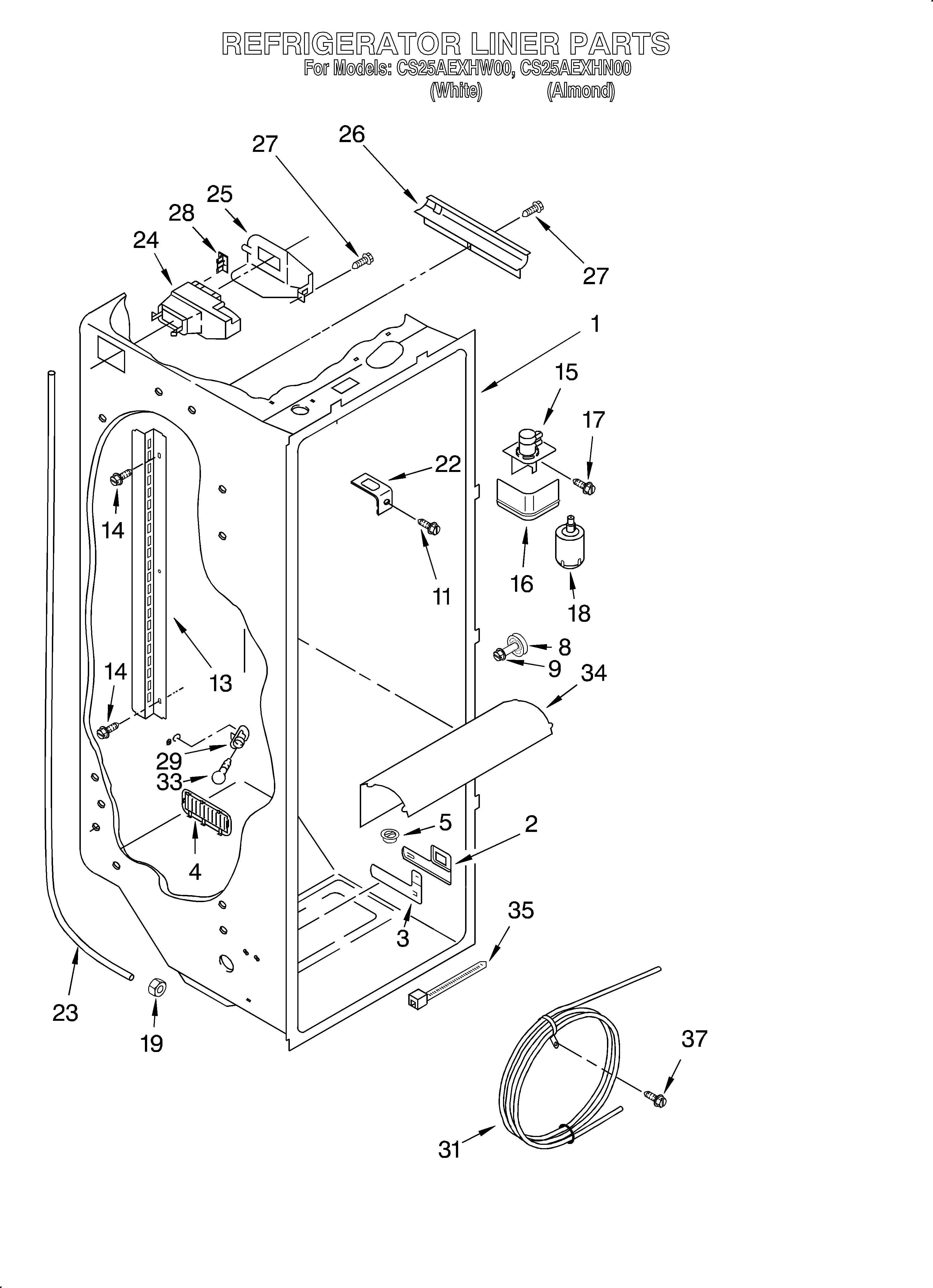 Crosley CS25AEXHN00 refrigerator liner diagram