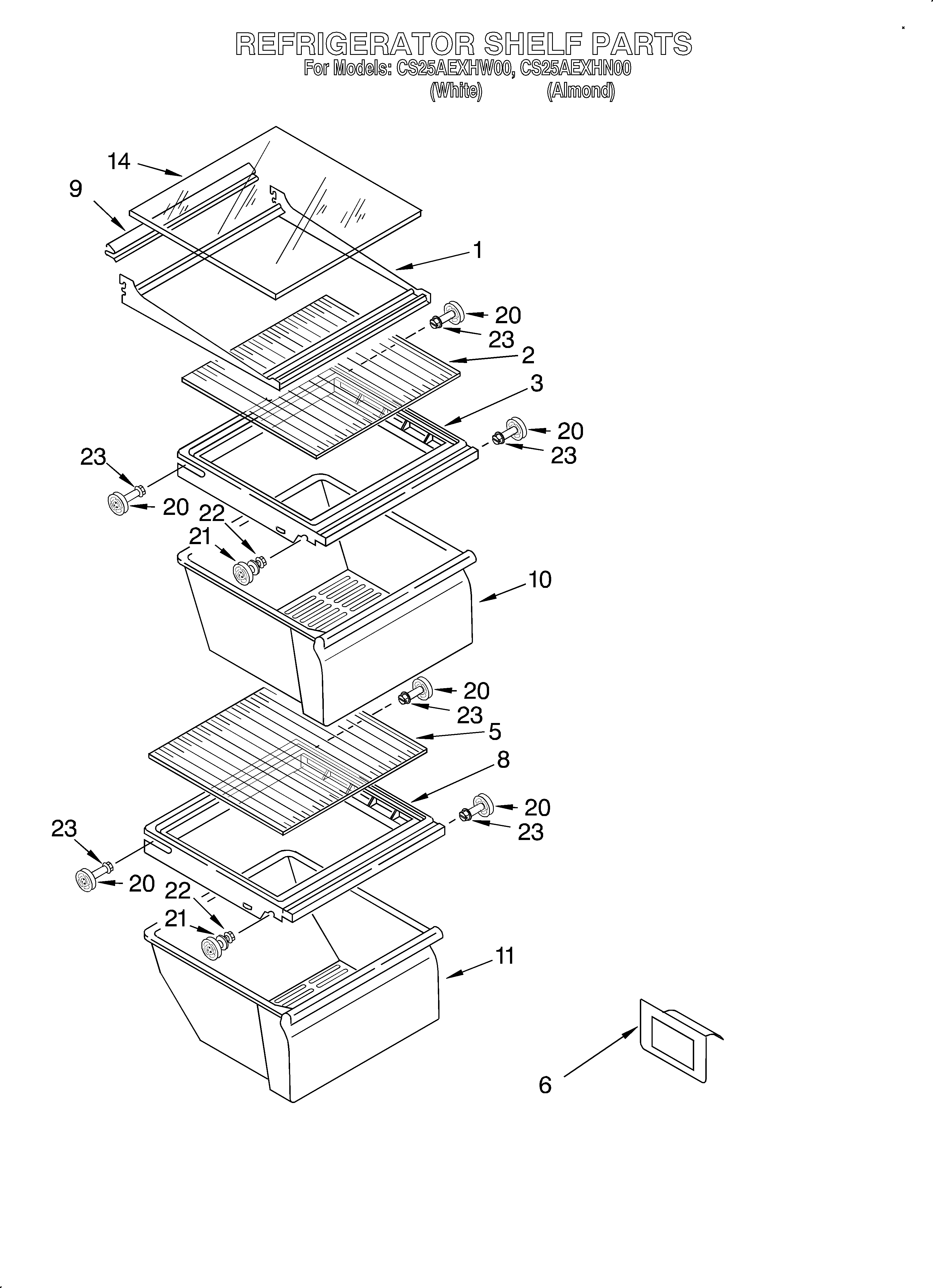 Crosley CS25AEXHN00 refrigerator shelf diagram