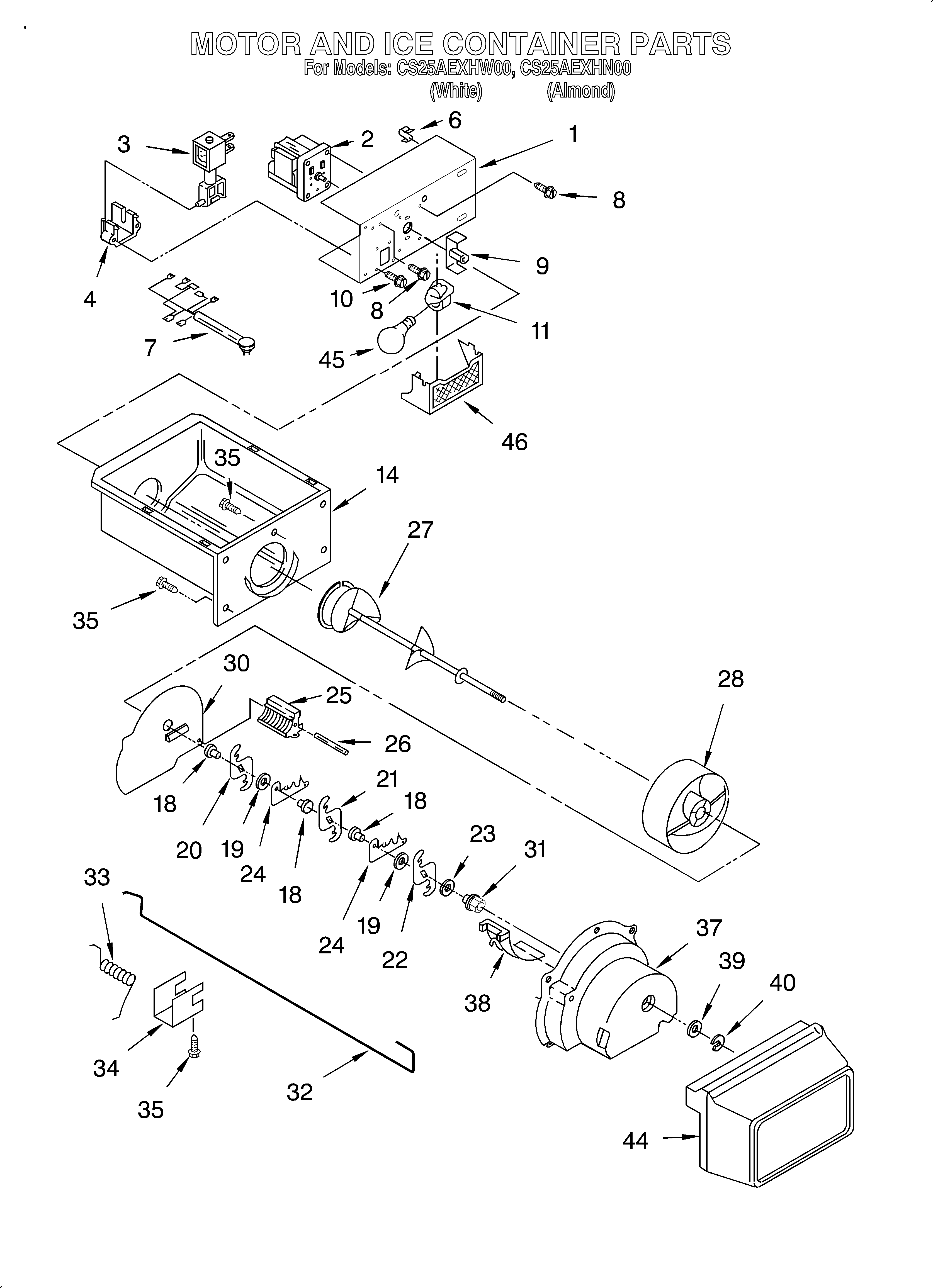 Crosley CS25AEXHN00 motor and ice container diagram