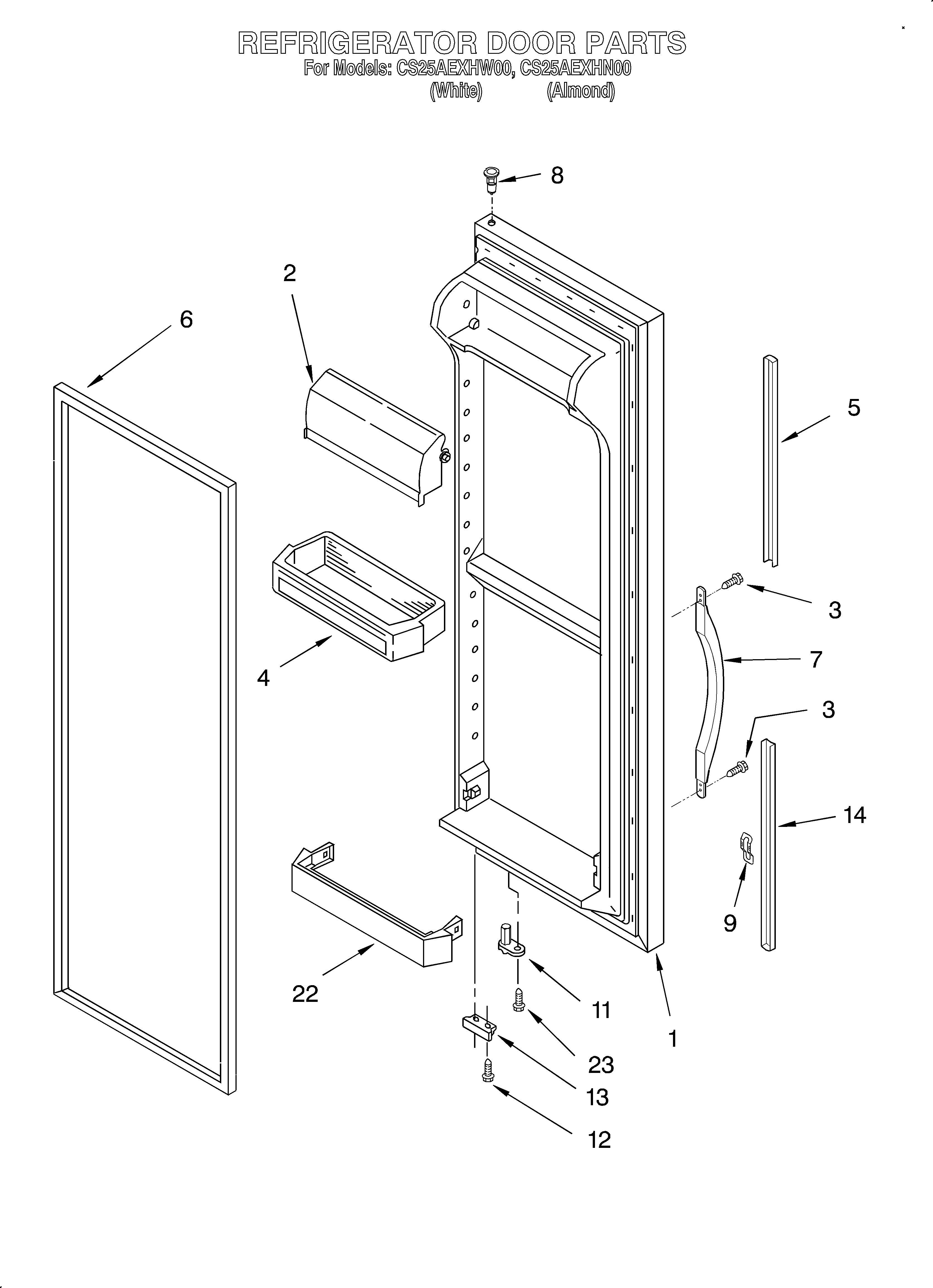 Crosley CS25AEXHN00 refrigerator door diagram