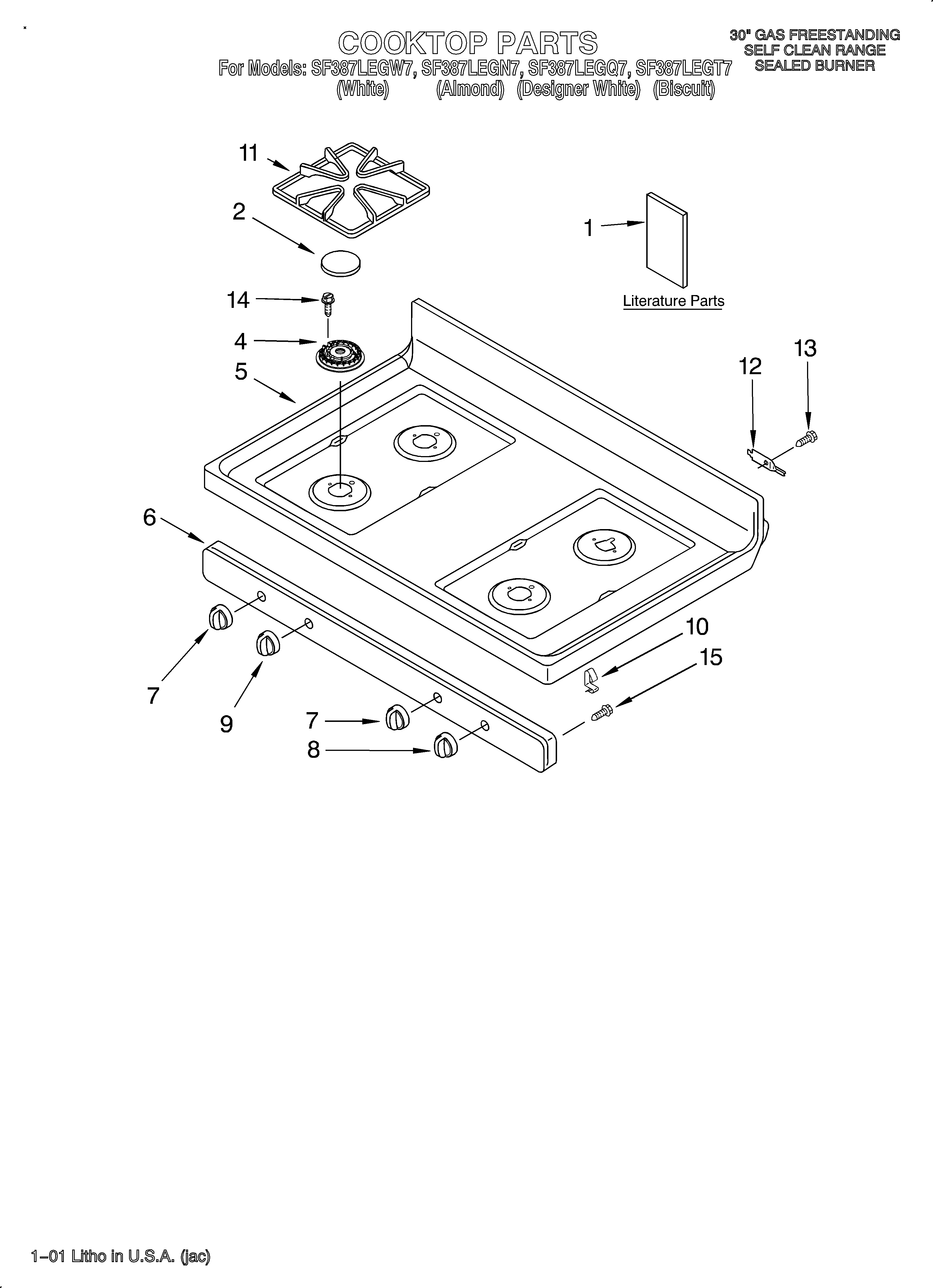 Whirlpool SF387LEGT7 cooktop/literature diagram