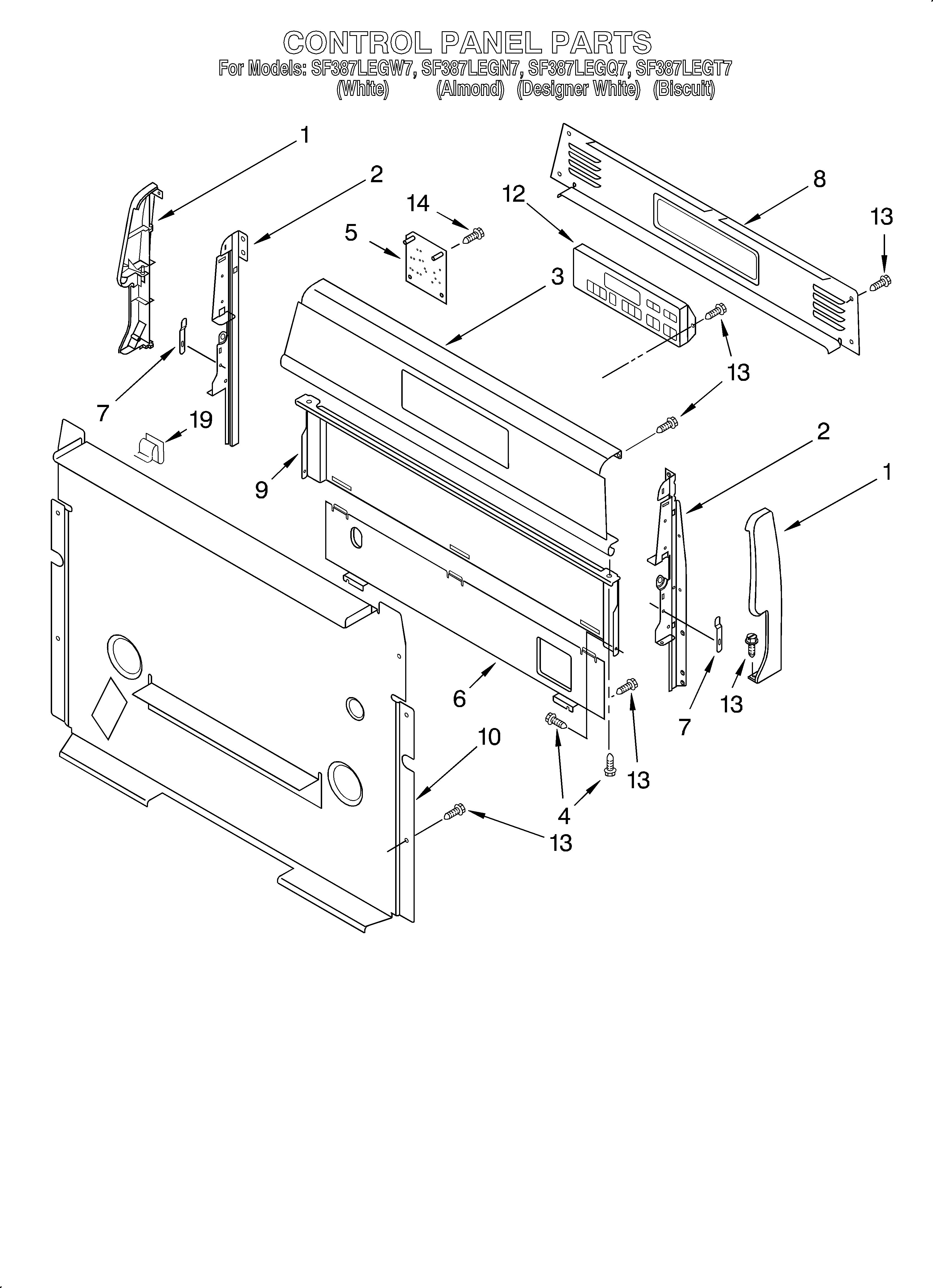 Whirlpool SF387LEGT7 control panel diagram
