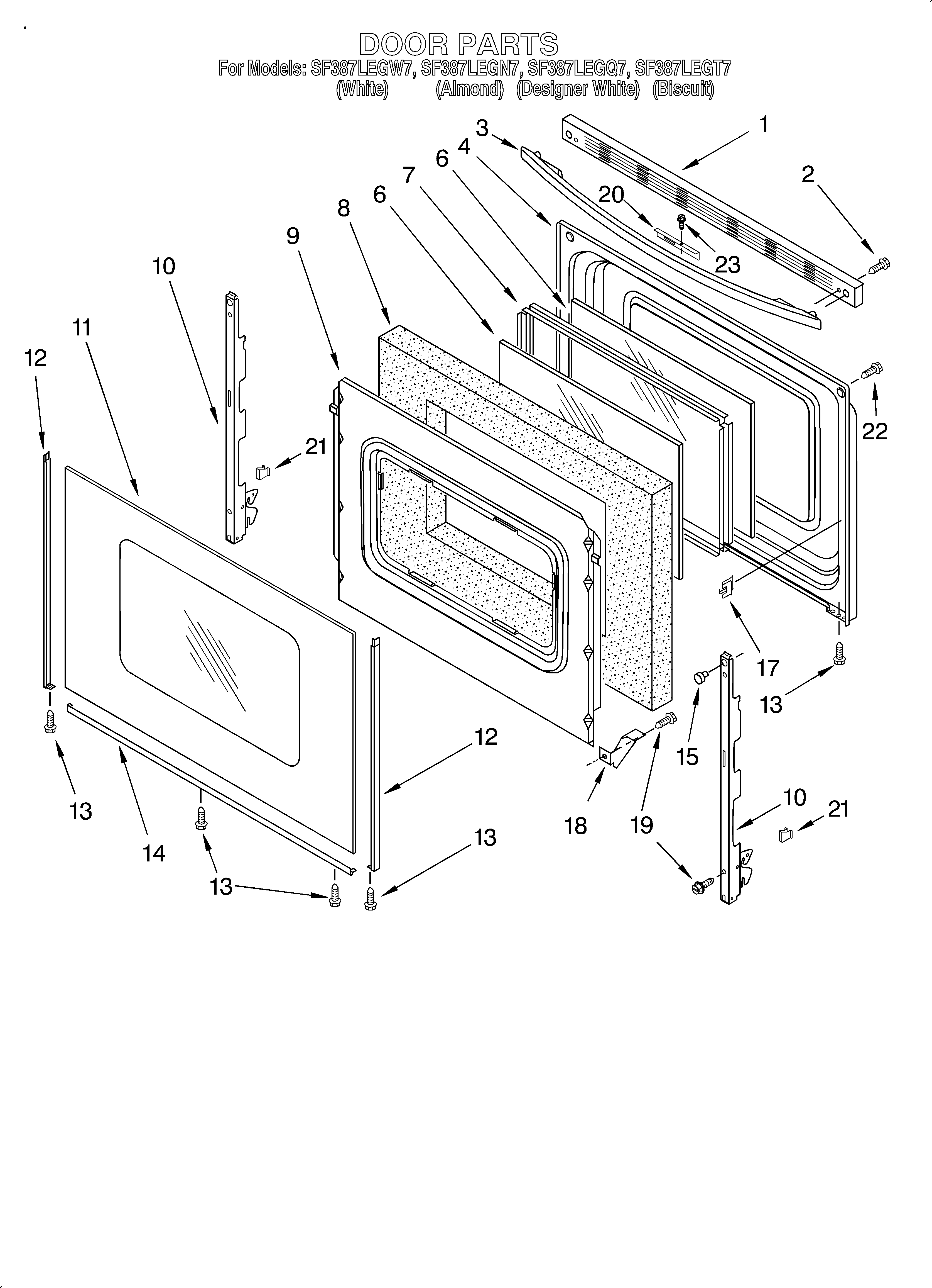 Whirlpool SF387LEGT7 door diagram