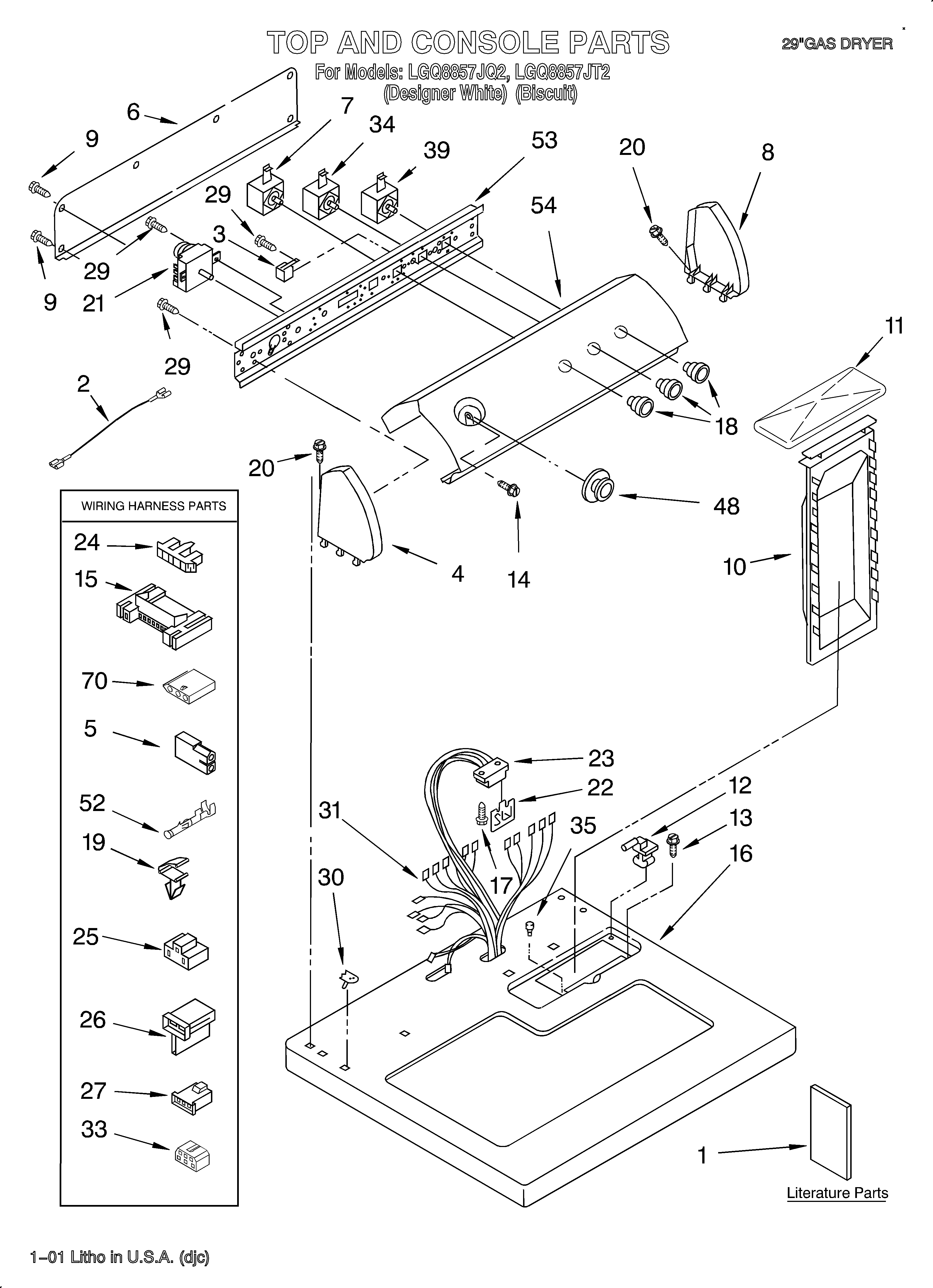Whirlpool LGQ8857JQ2 top and console/lit/optional diagram