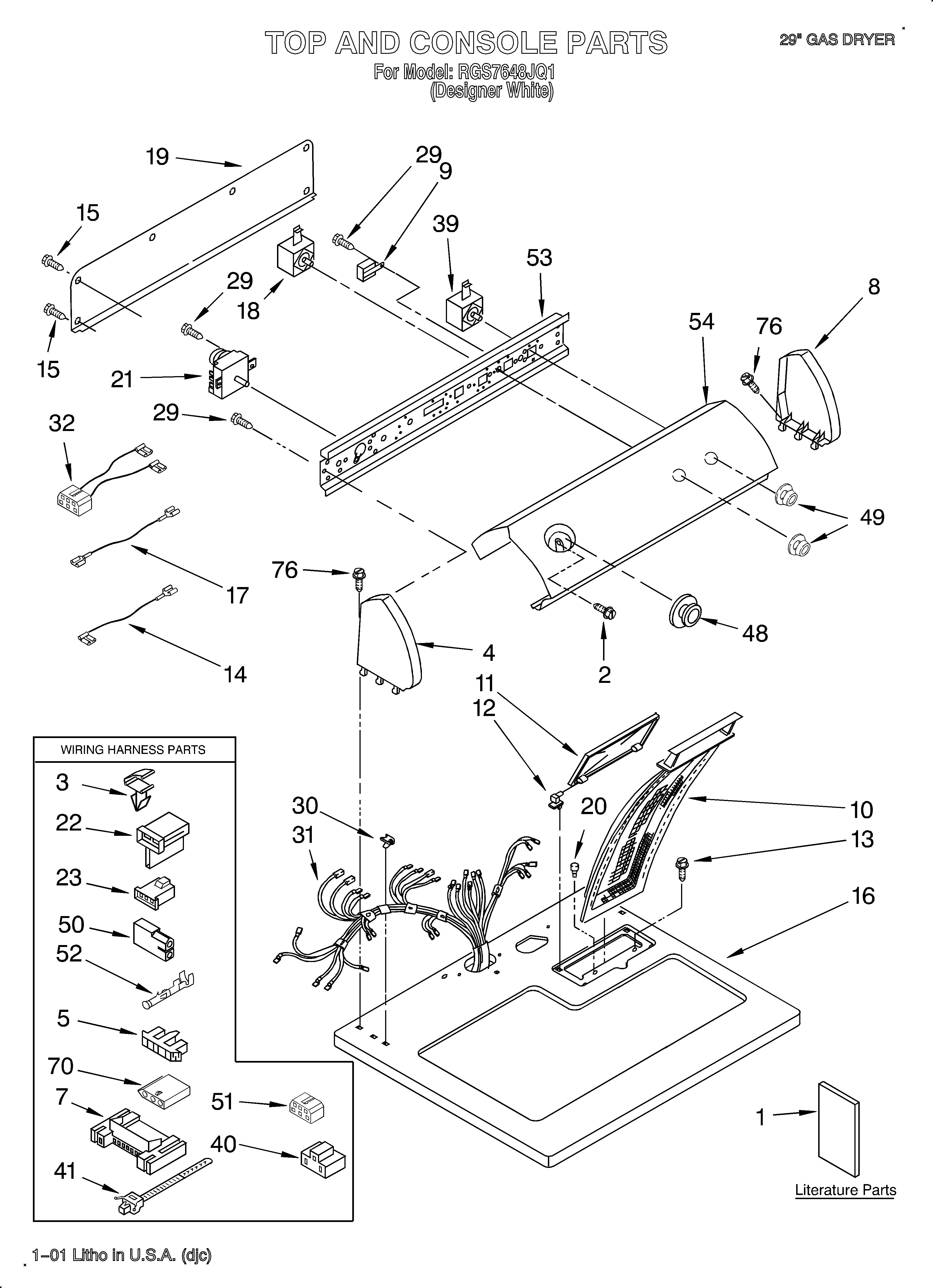 Roper RGS7648JQ1 top and console/lit/optional diagram
