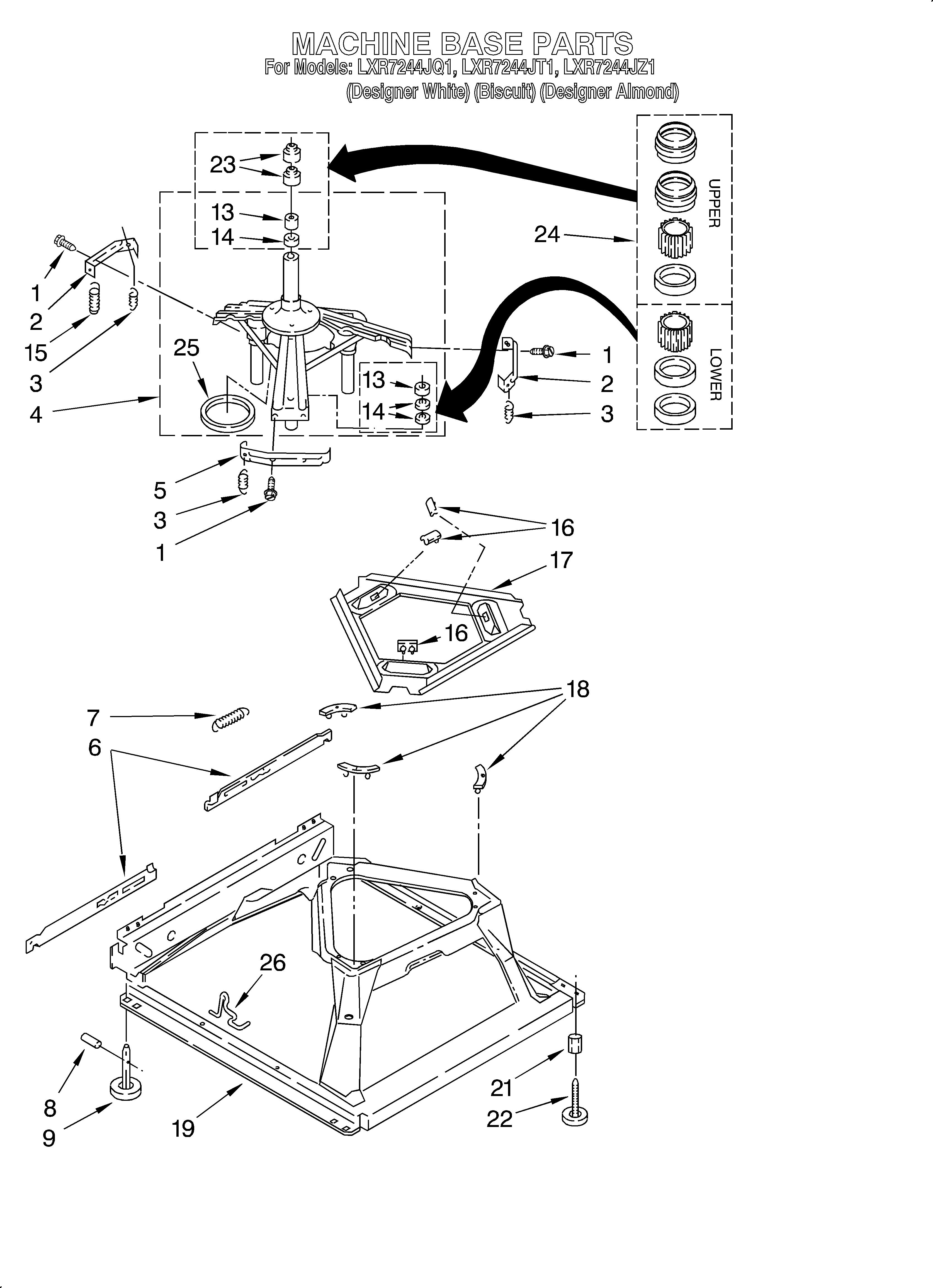 Whirlpool LXR7244JT1 machine base diagram