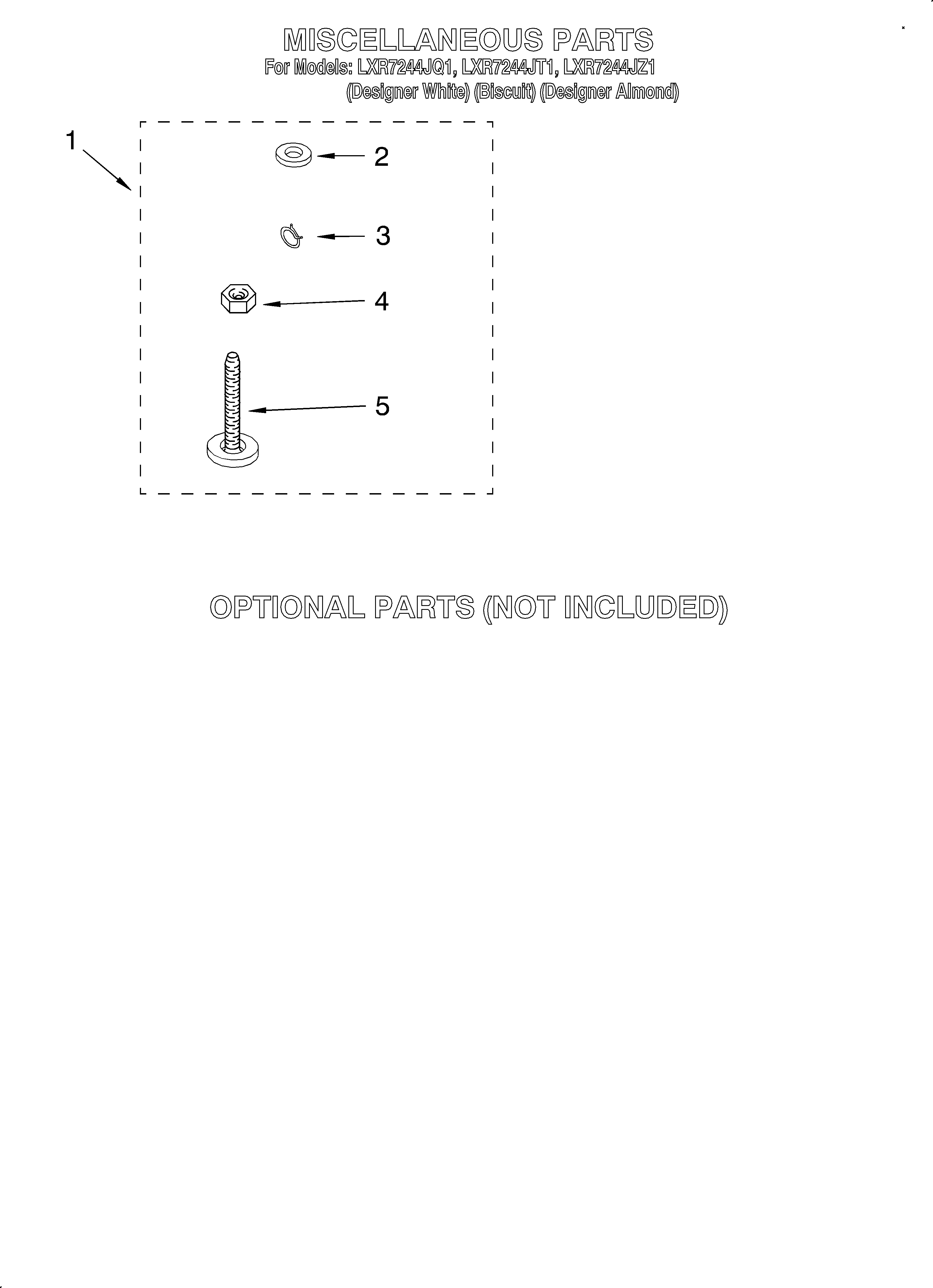 Whirlpool LXR7244JT1 miscellaneous/optional diagram