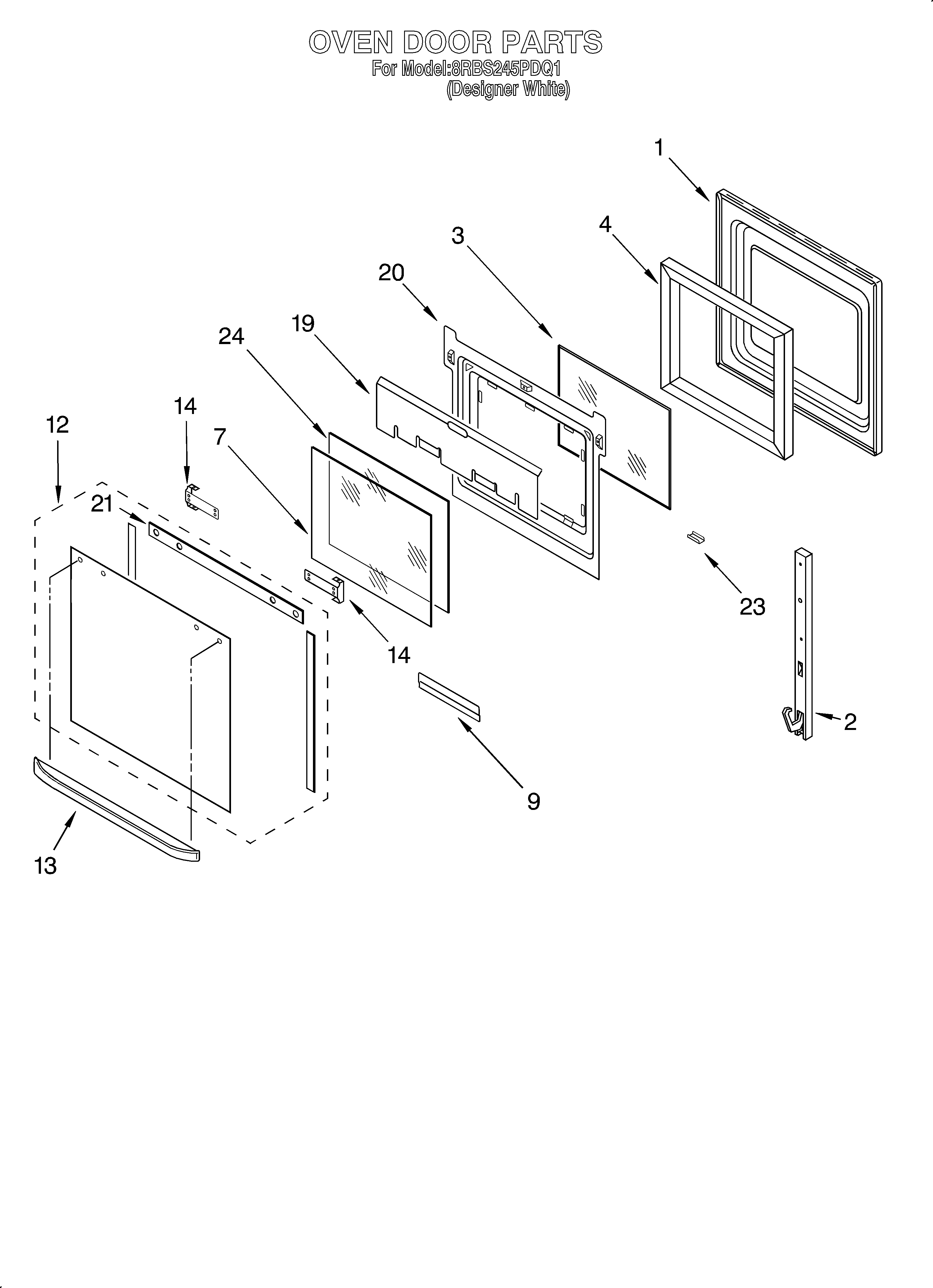 Whirlpool 8RBS245PDQ1 oven door diagram