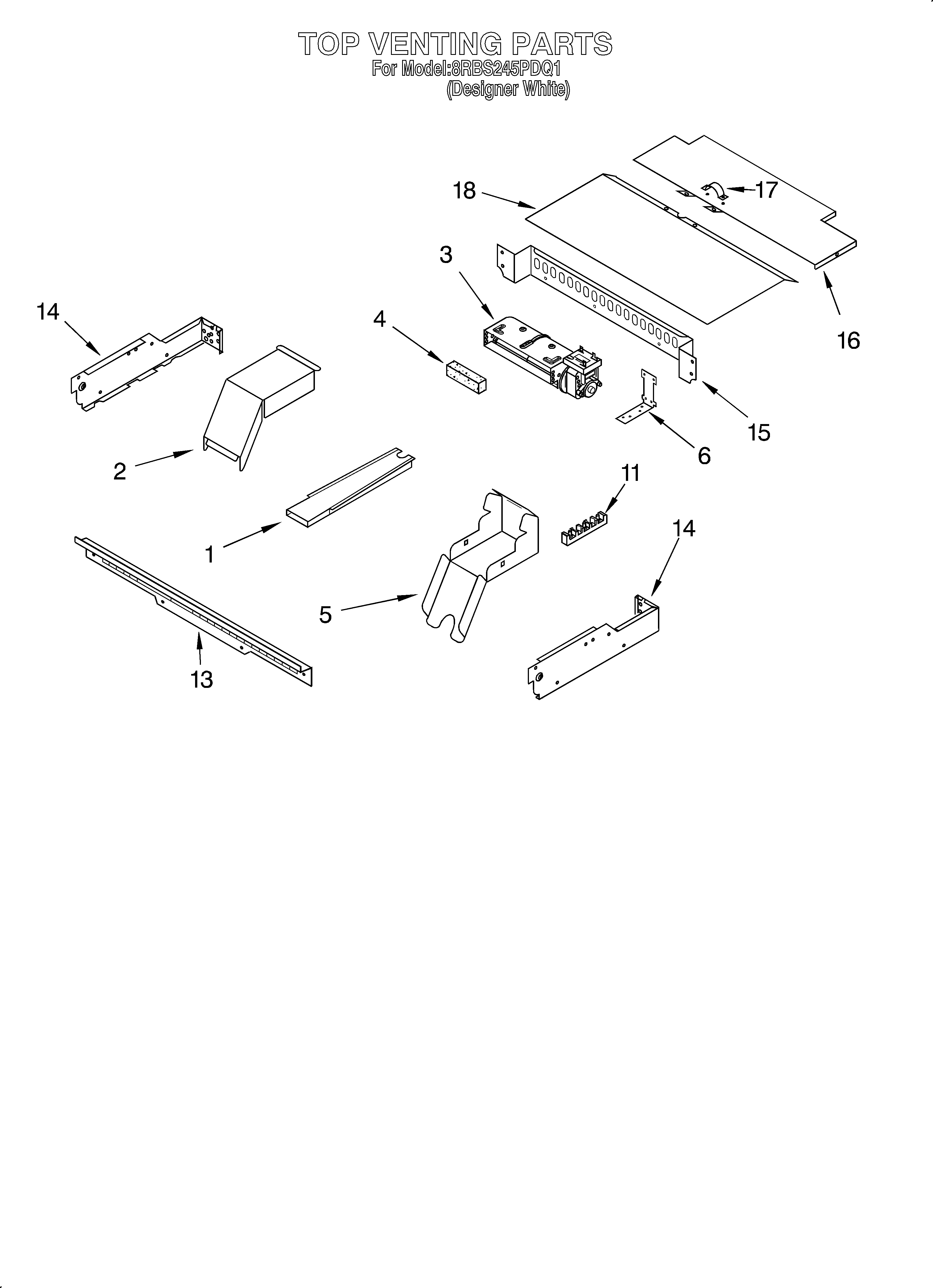Whirlpool 8RBS245PDQ1 top venting/optional diagram
