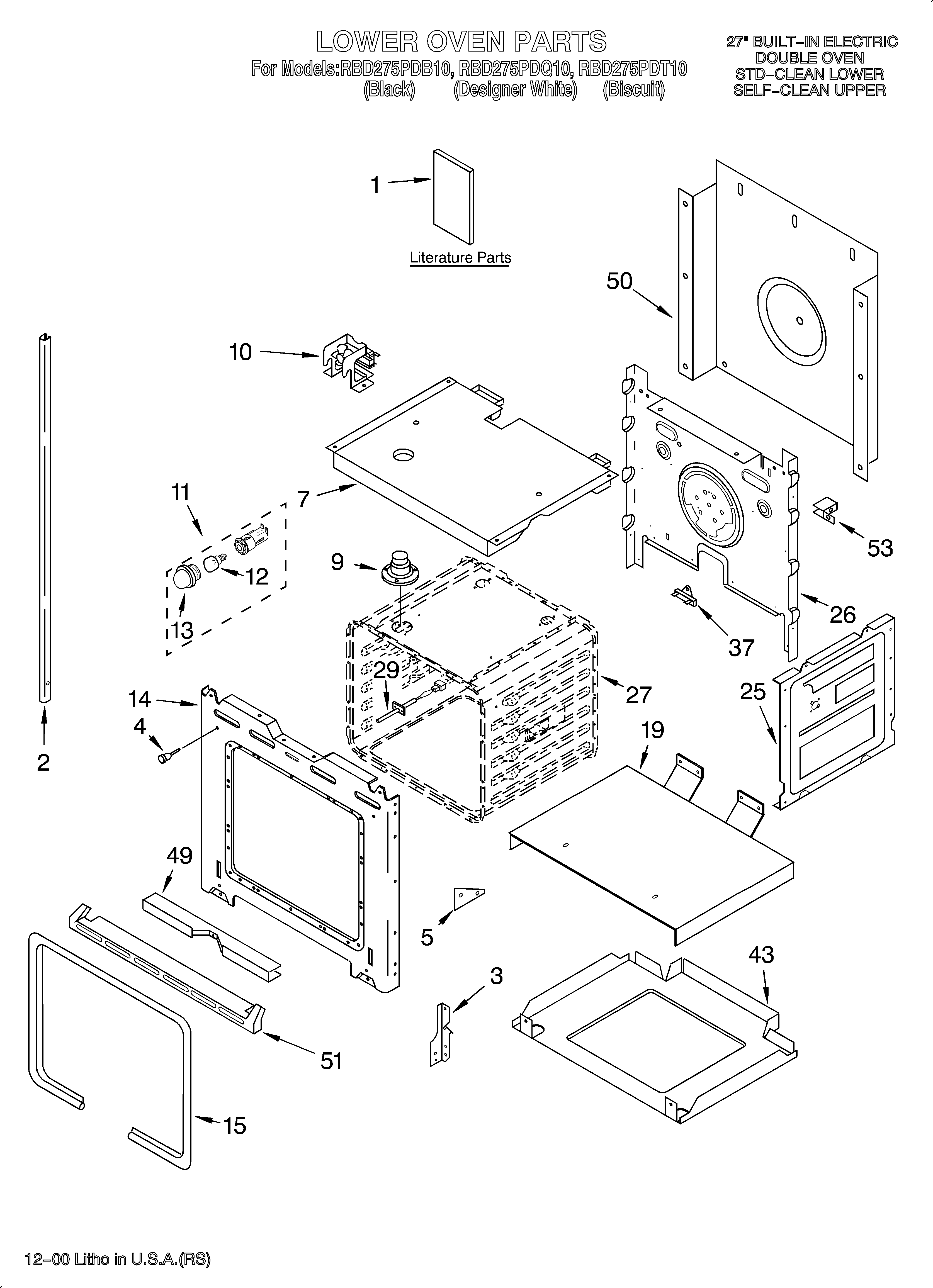 Whirlpool RBD275PDT10 lower oven/literature diagram