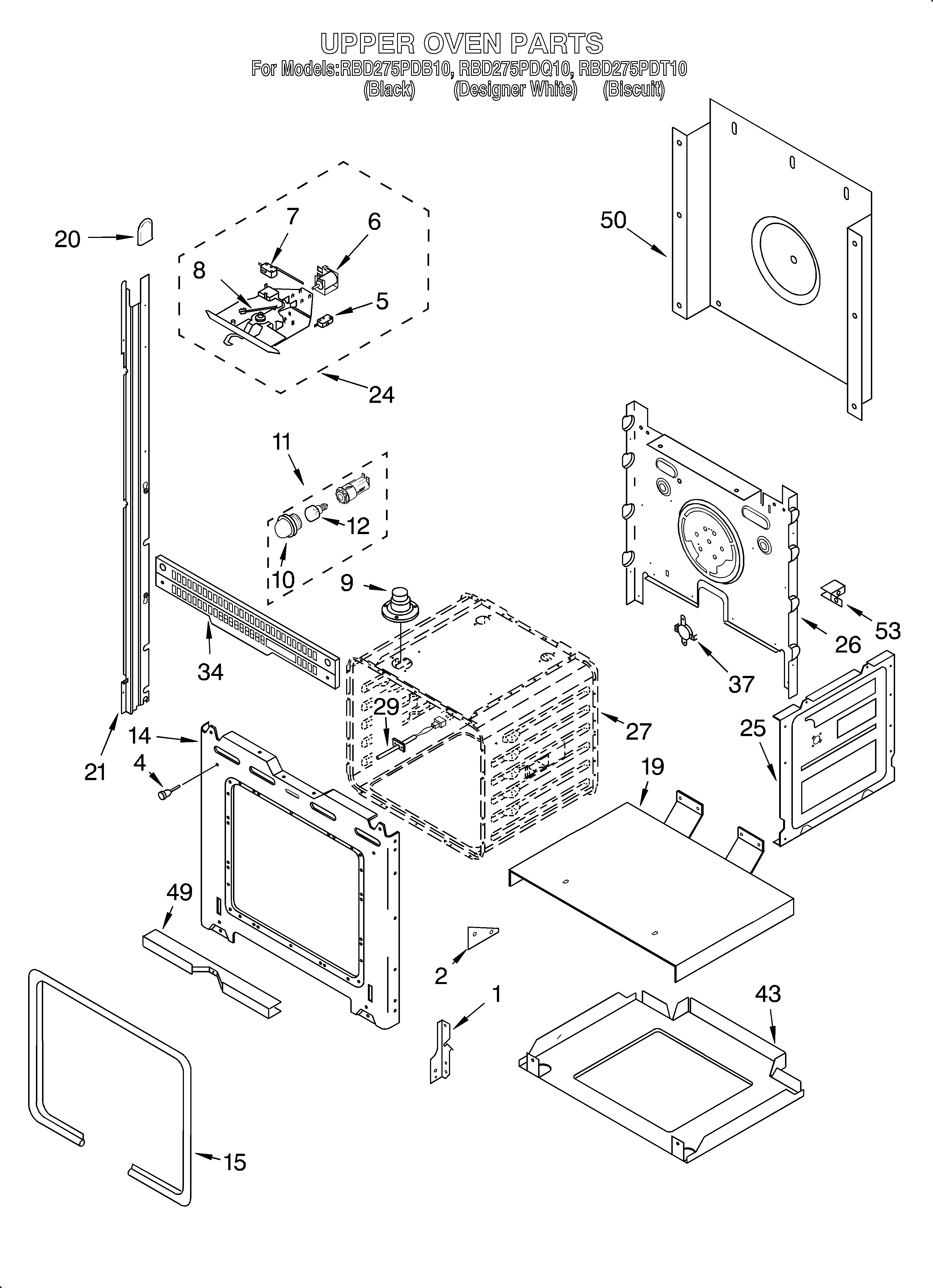 Whirlpool RBD275PDT10 upper oven diagram
