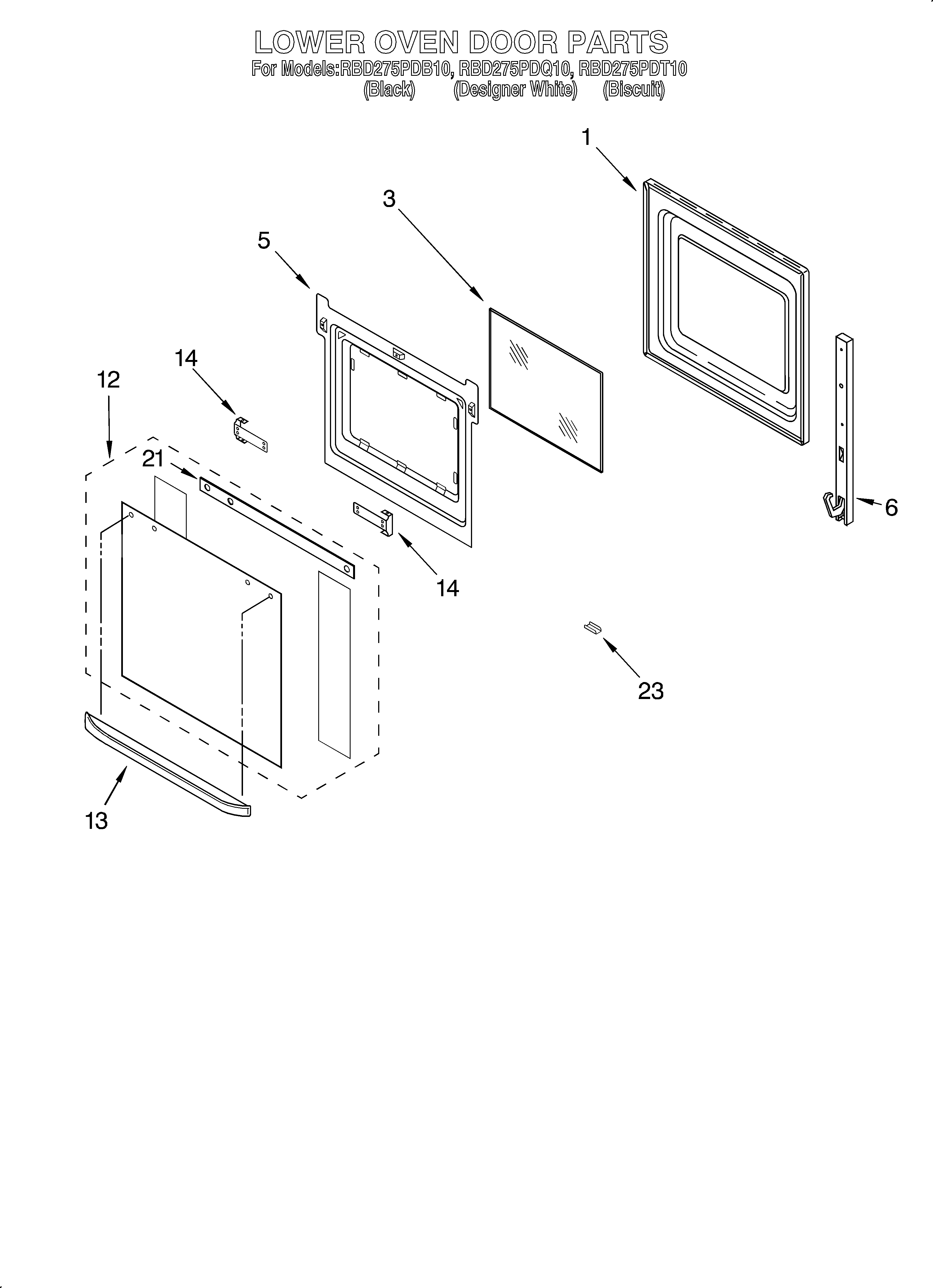 Whirlpool RBD275PDT10 lower oven door diagram