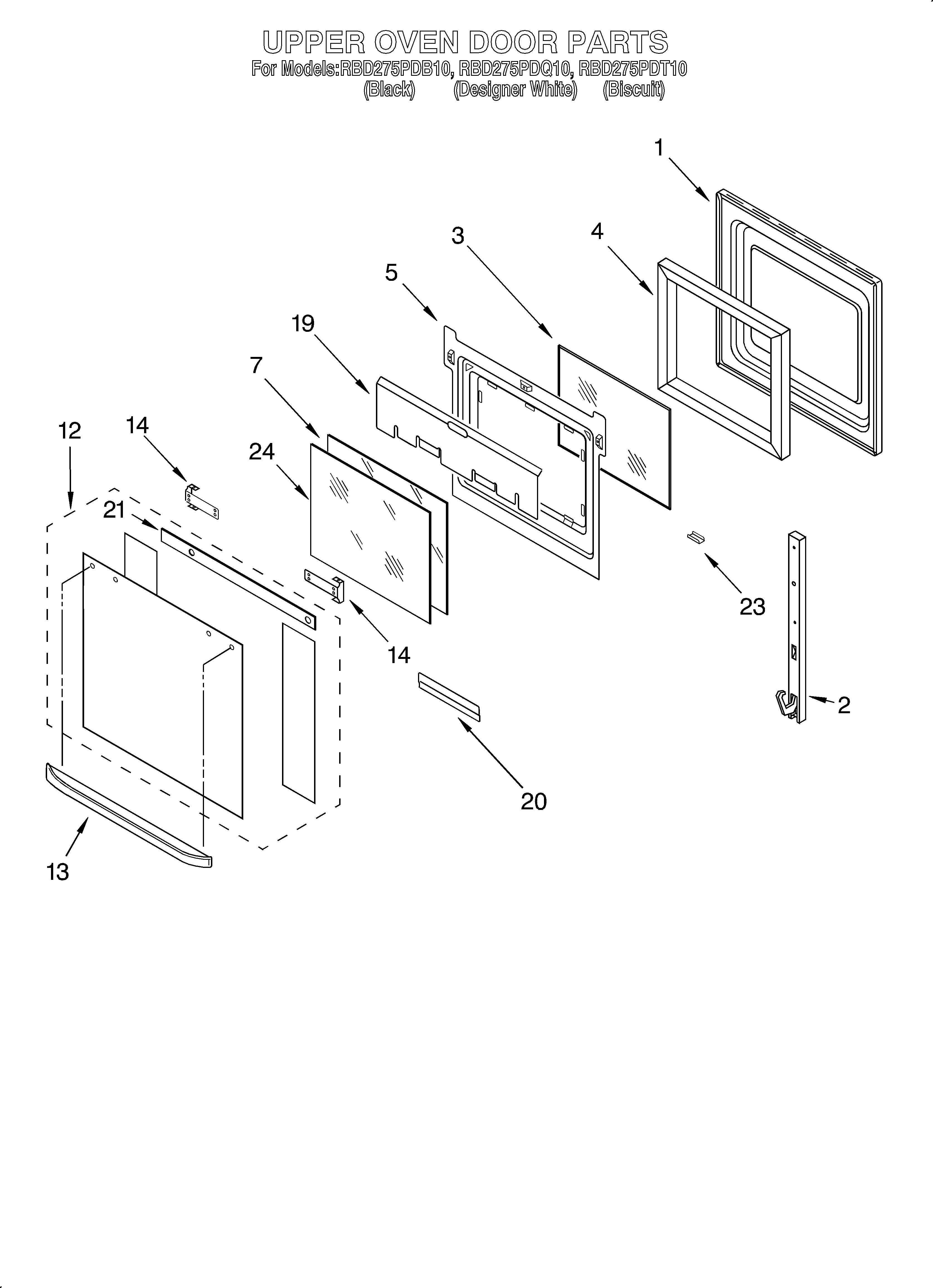 Whirlpool RBD275PDT10 upper oven door diagram