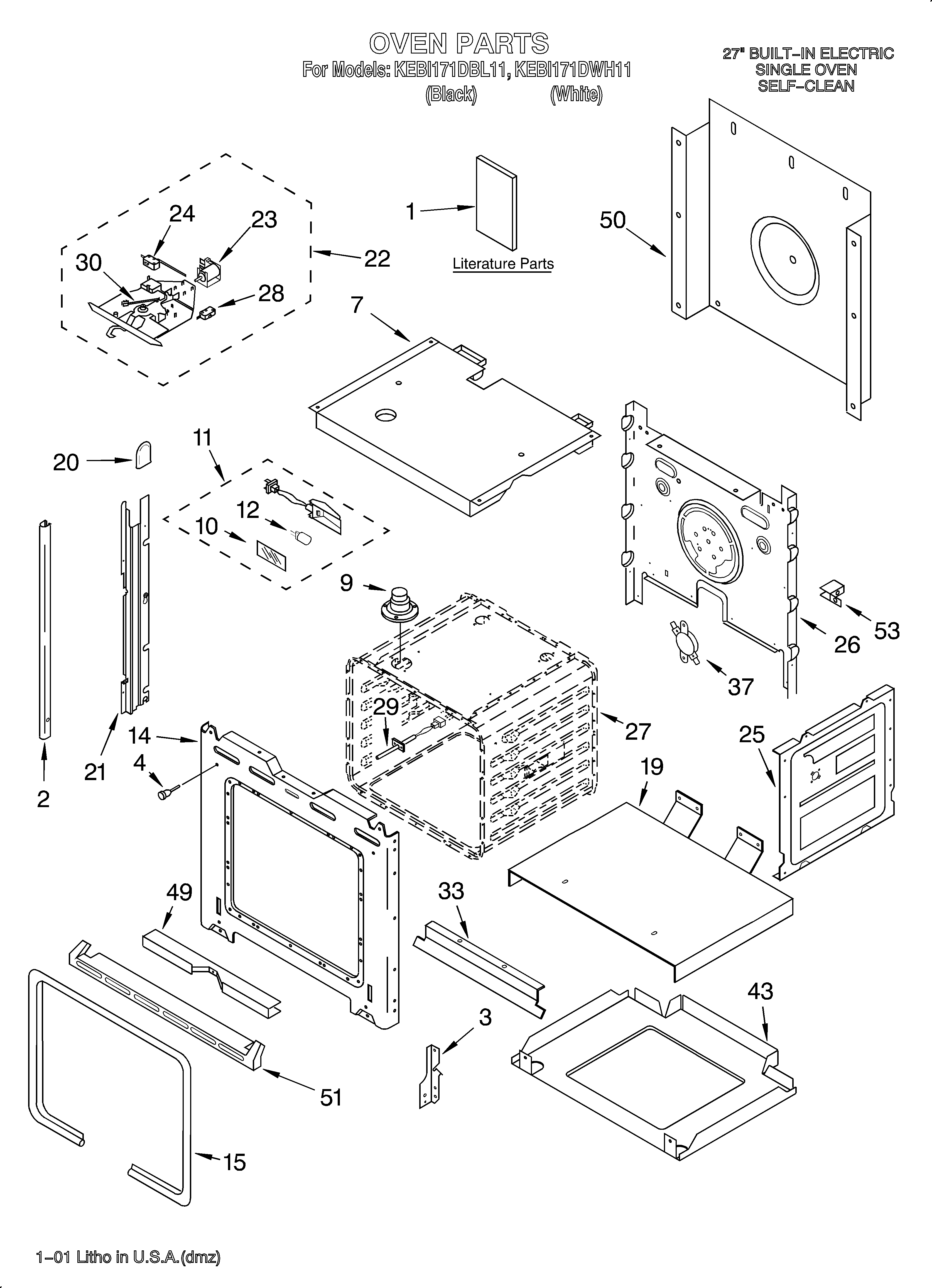 KitchenAid KEBI171DWH11 oven/literature diagram
