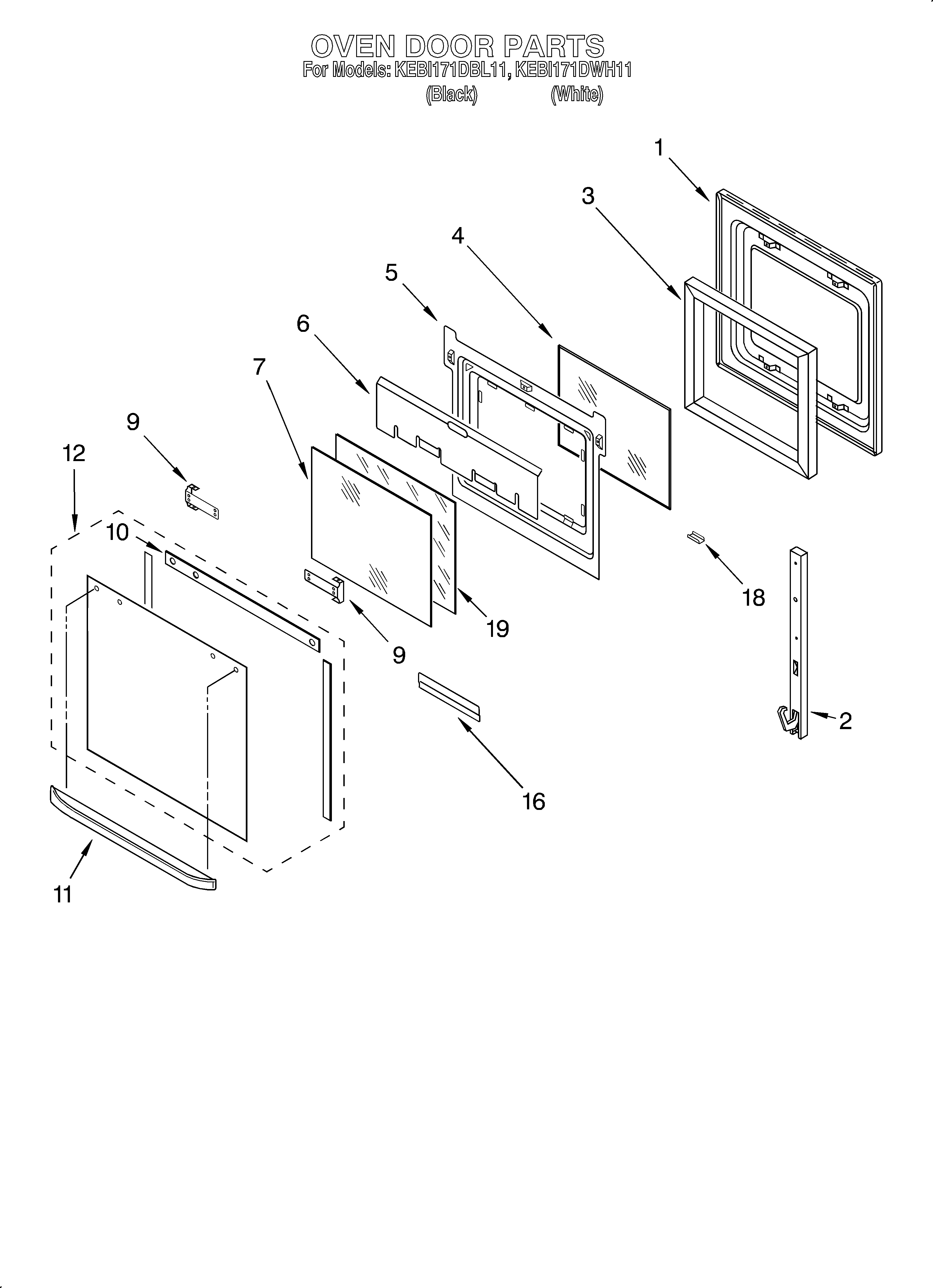 KitchenAid KEBI171DWH11 oven door diagram