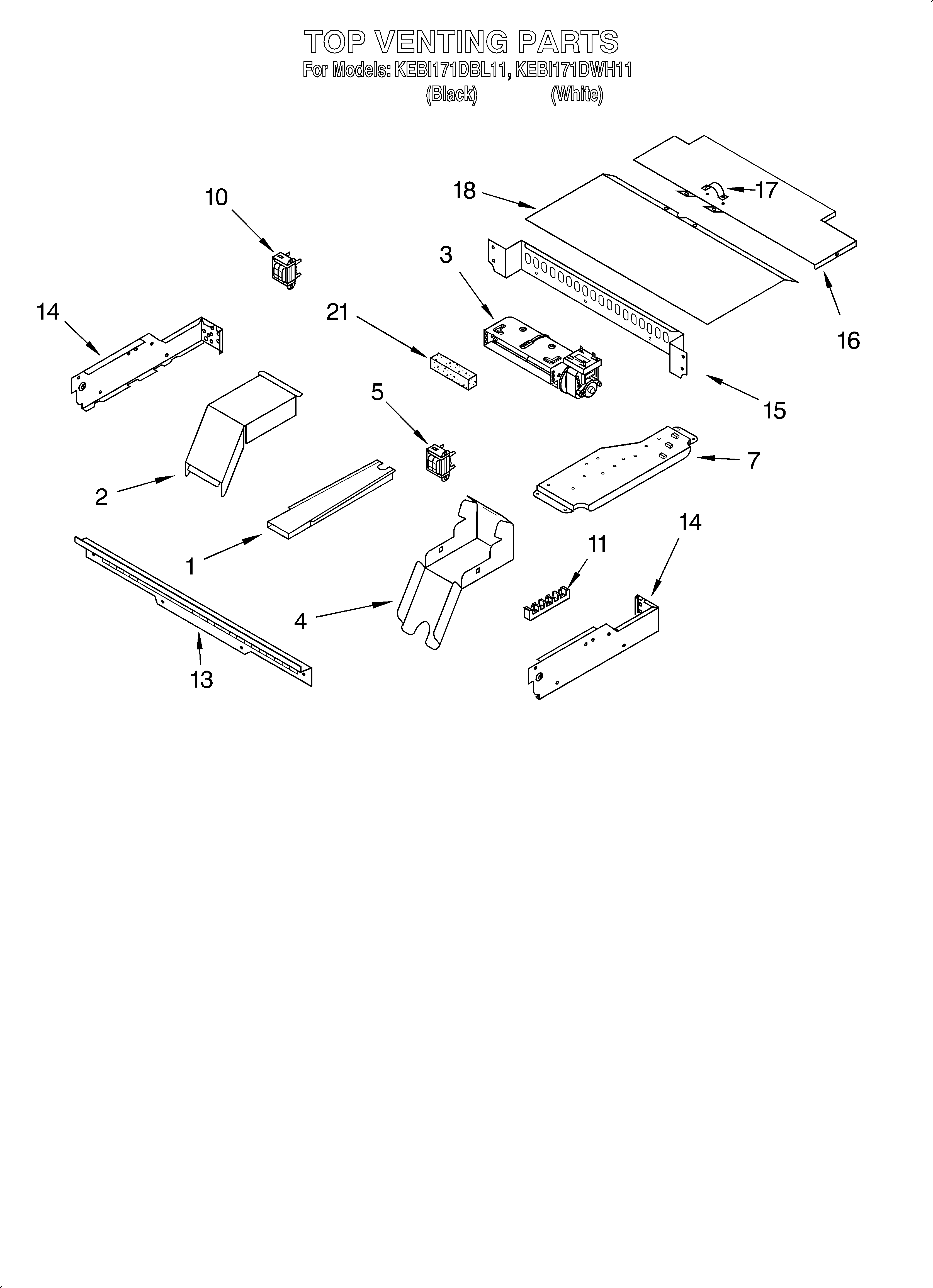KitchenAid KEBI171DWH11 top venting/optional diagram