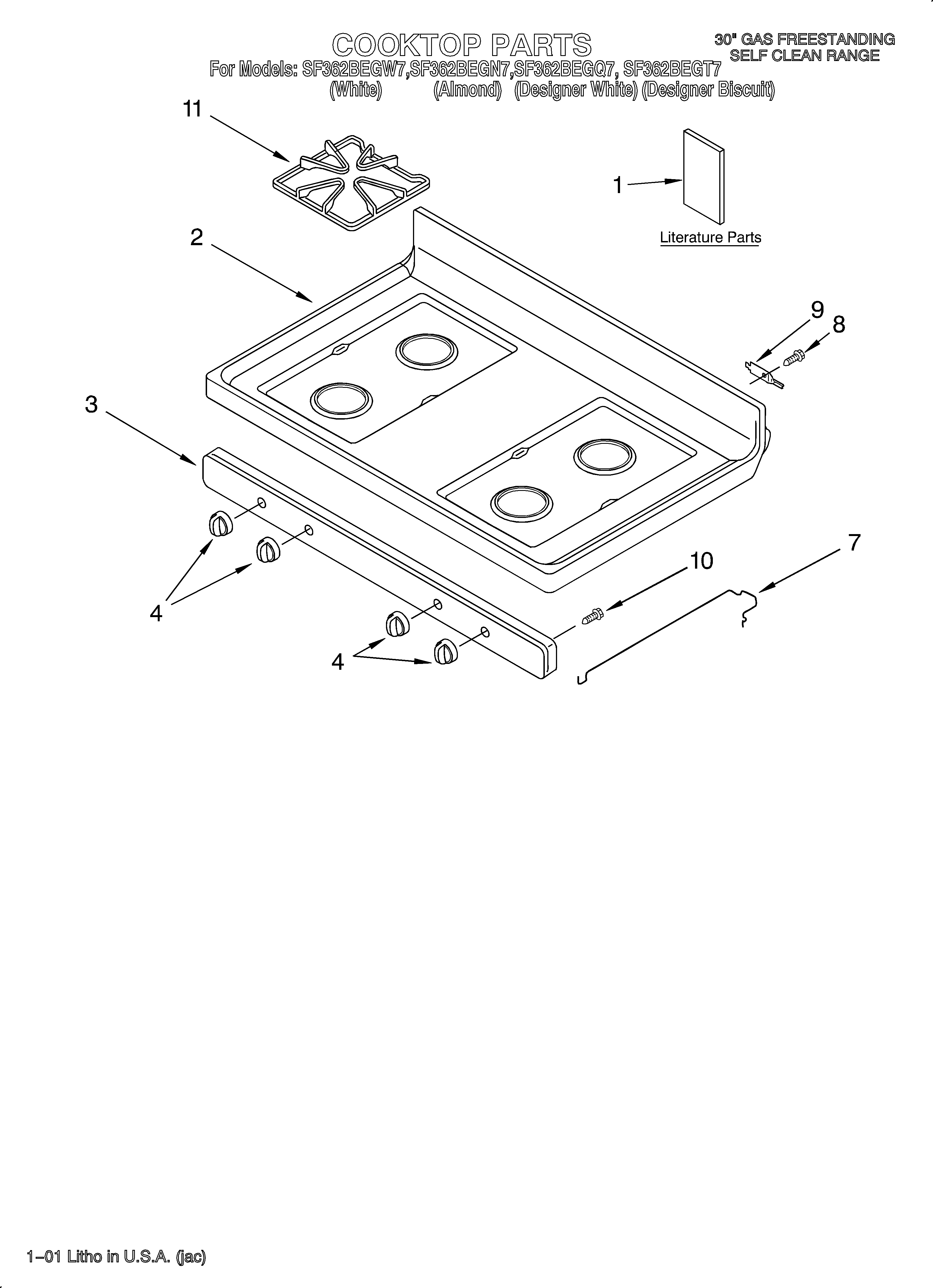 Whirlpool SF362BEGQ7 cooktop/literature diagram