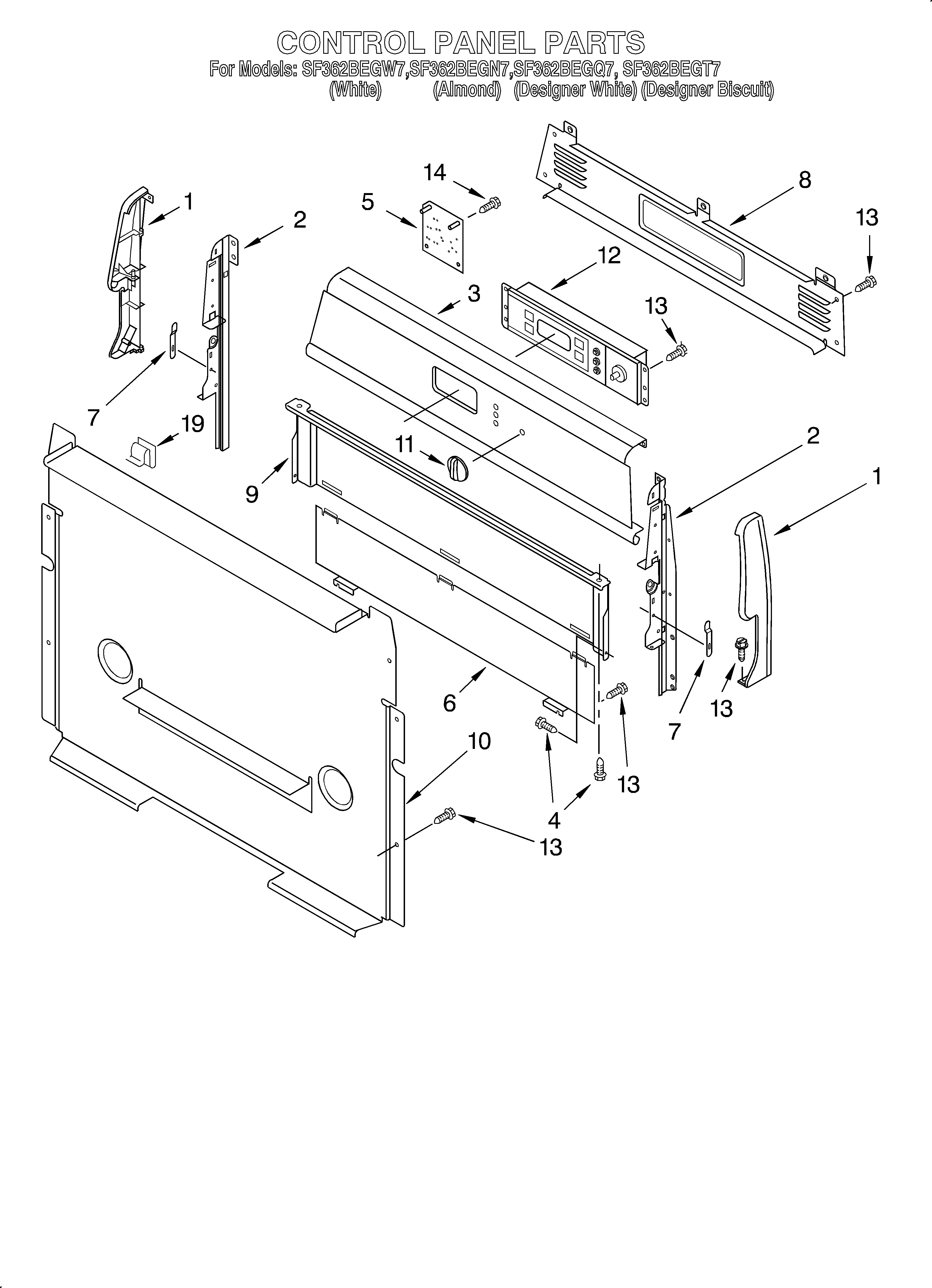 Whirlpool SF362BEGQ7 control panel diagram
