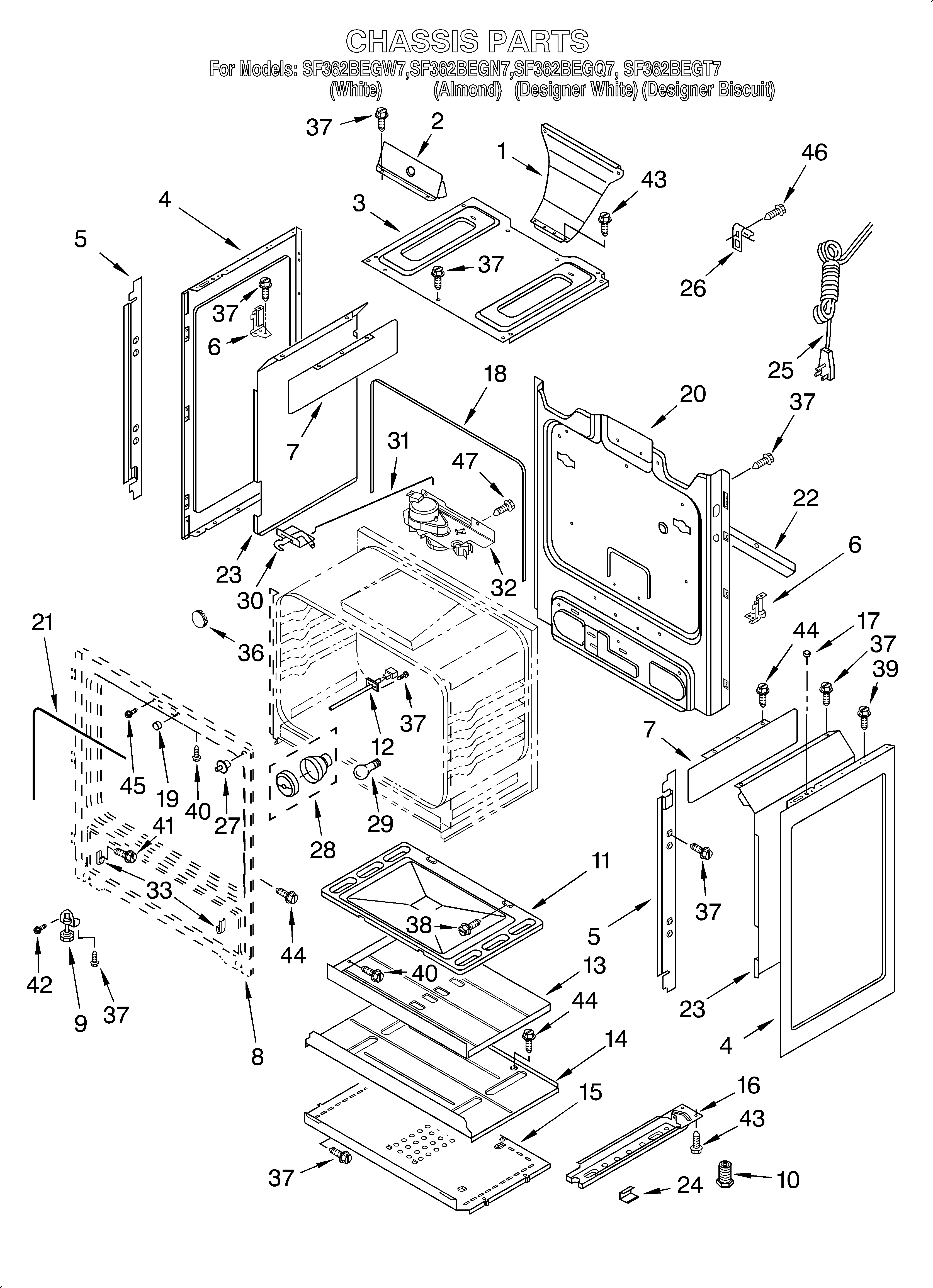 Whirlpool SF362BEGQ7 chassis diagram