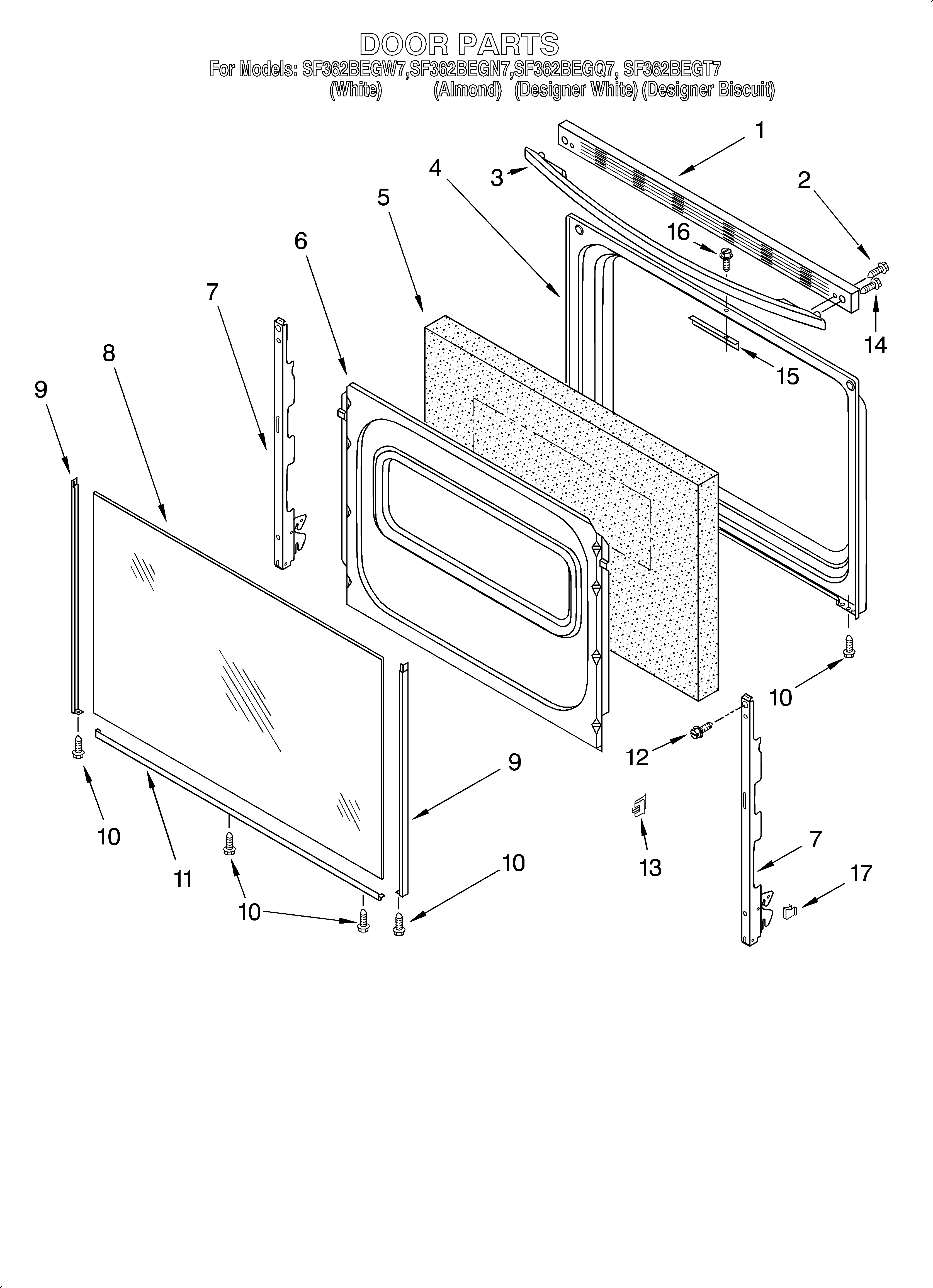 Whirlpool SF362BEGQ7 door/optional diagram