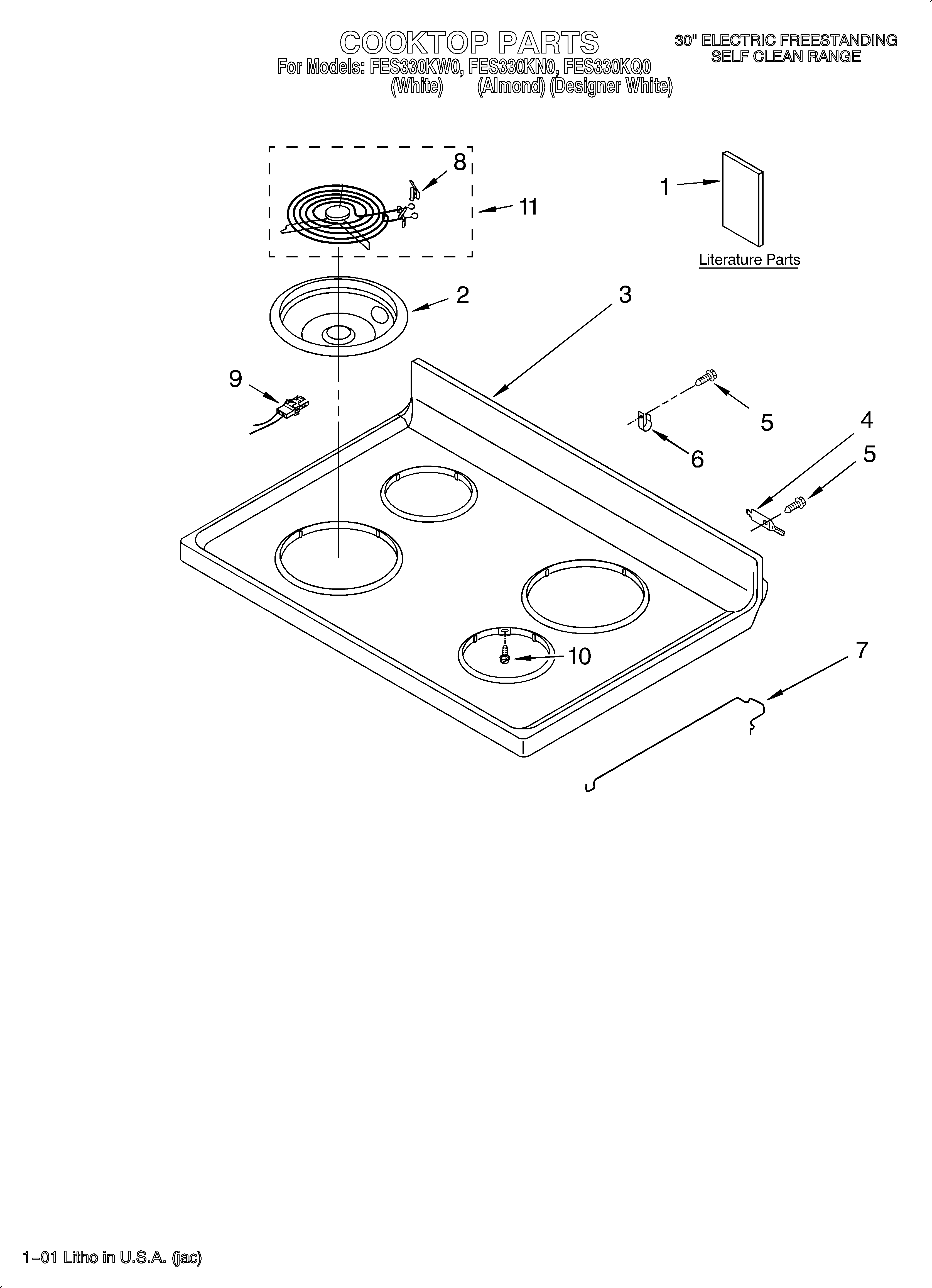 Roper FES330KW0 cooktop/literature diagram