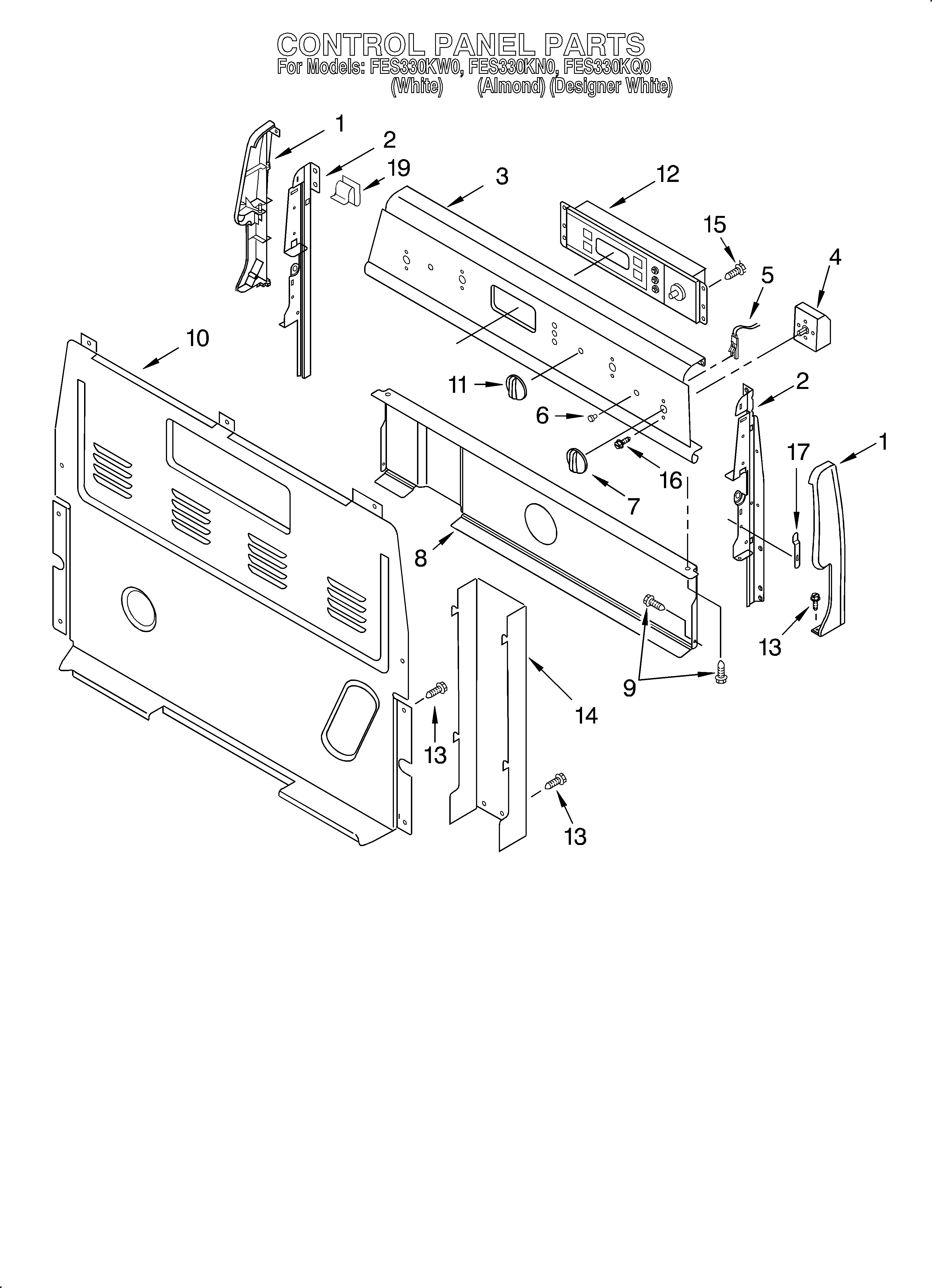 Roper FES330KW0 control panel diagram