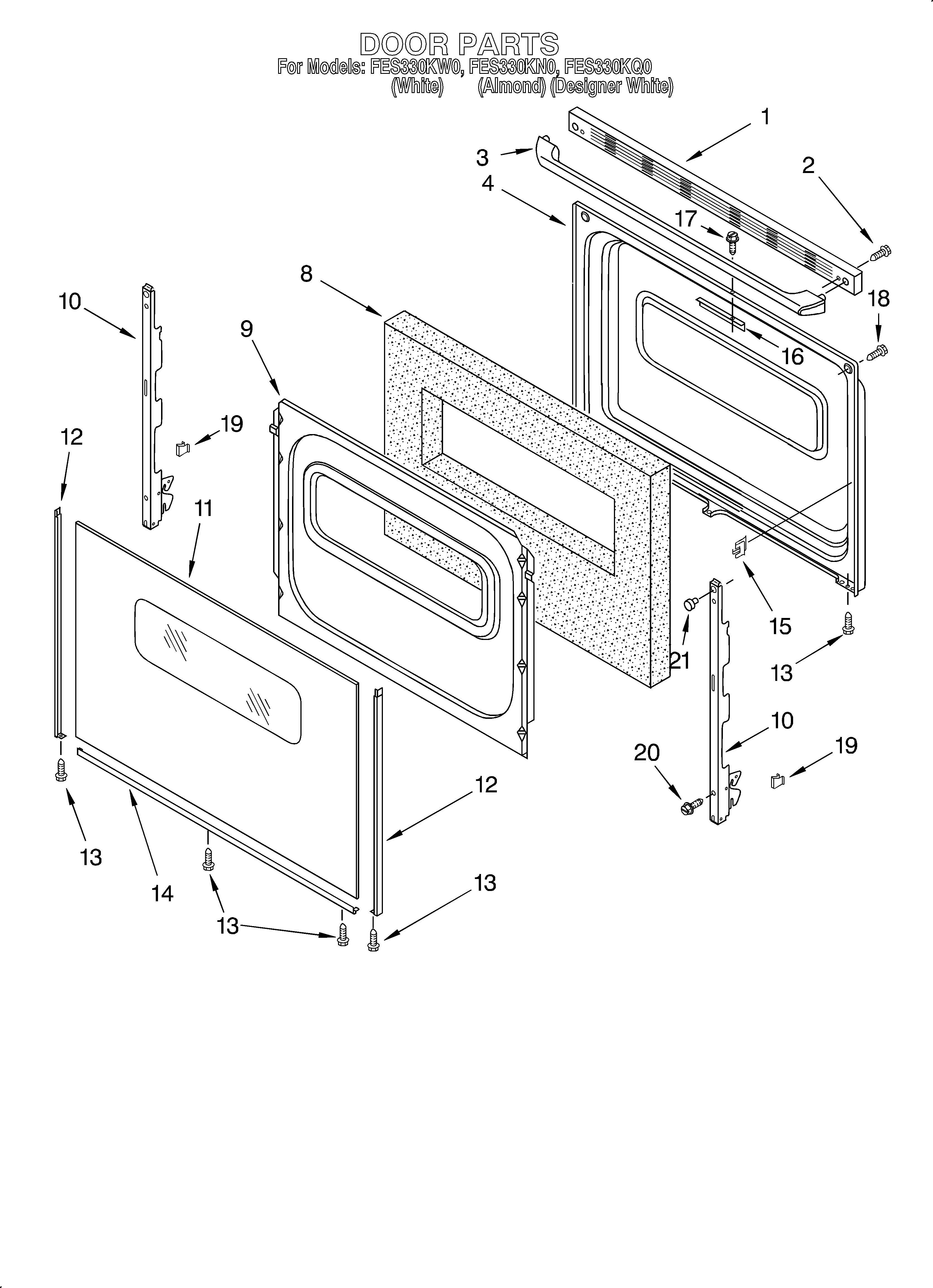 Roper FES330KW0 door/optional diagram