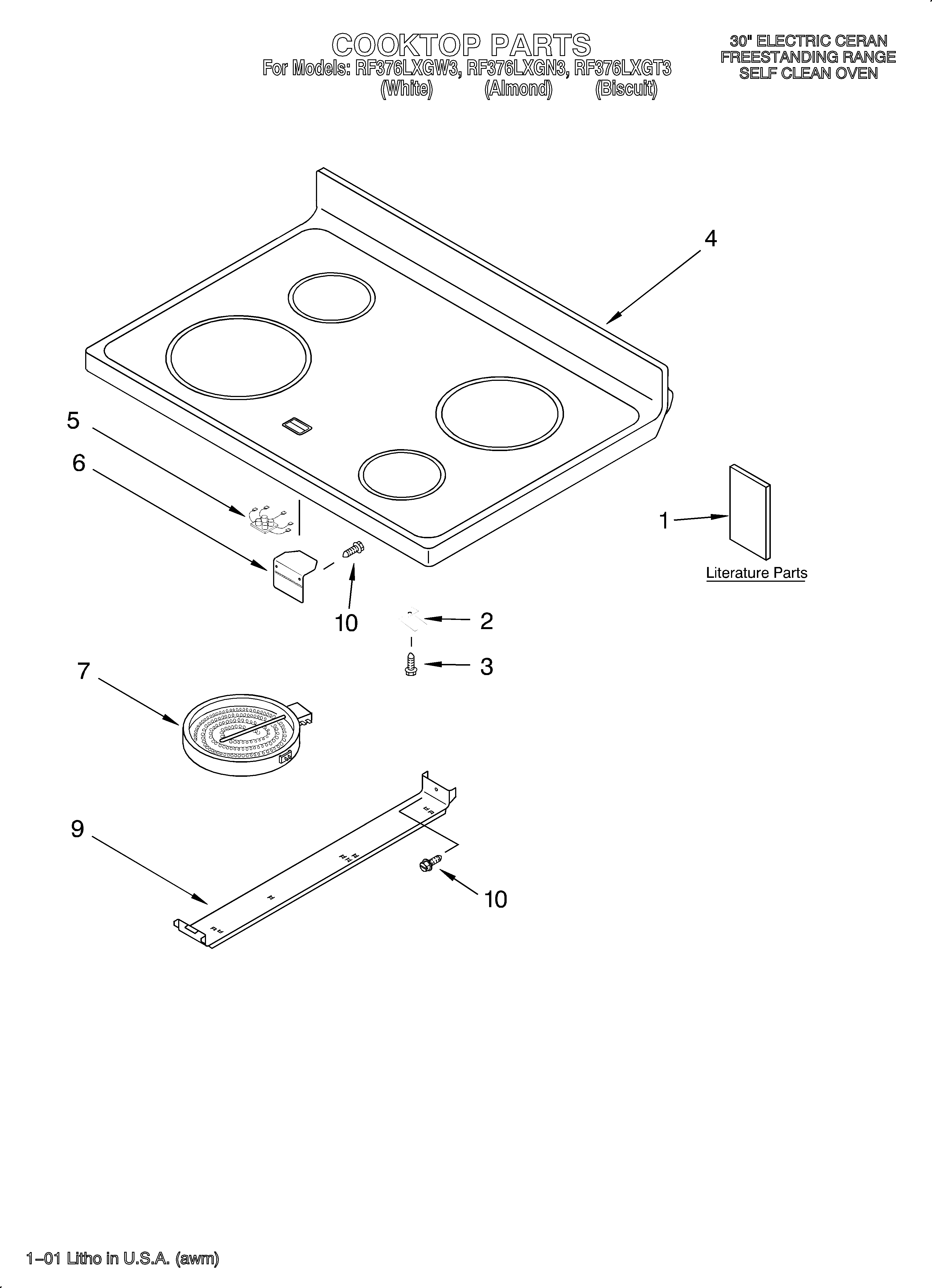 Whirlpool RF376LXGN3 cooktop/literature diagram