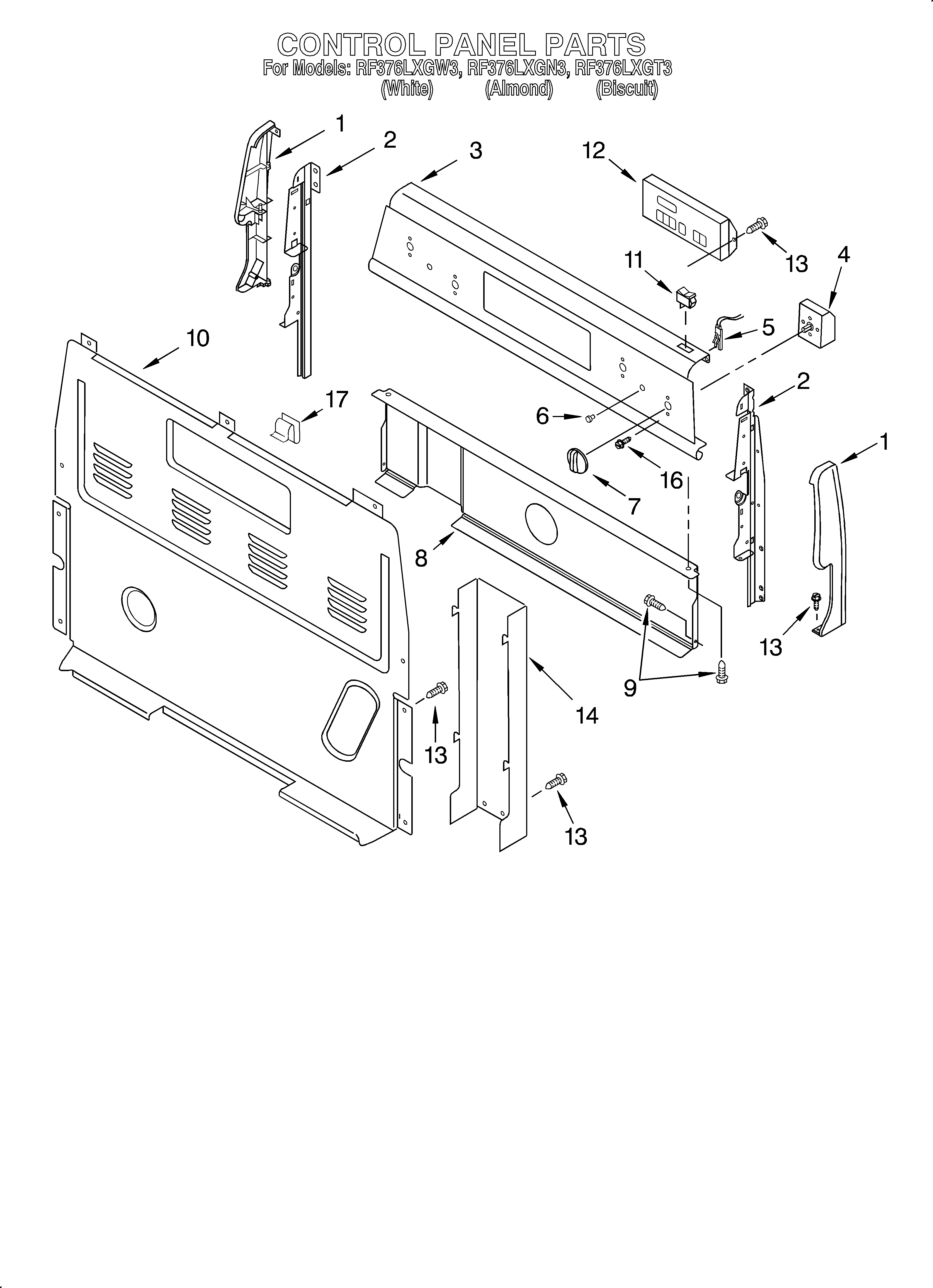 Whirlpool RF376LXGN3 control panel diagram