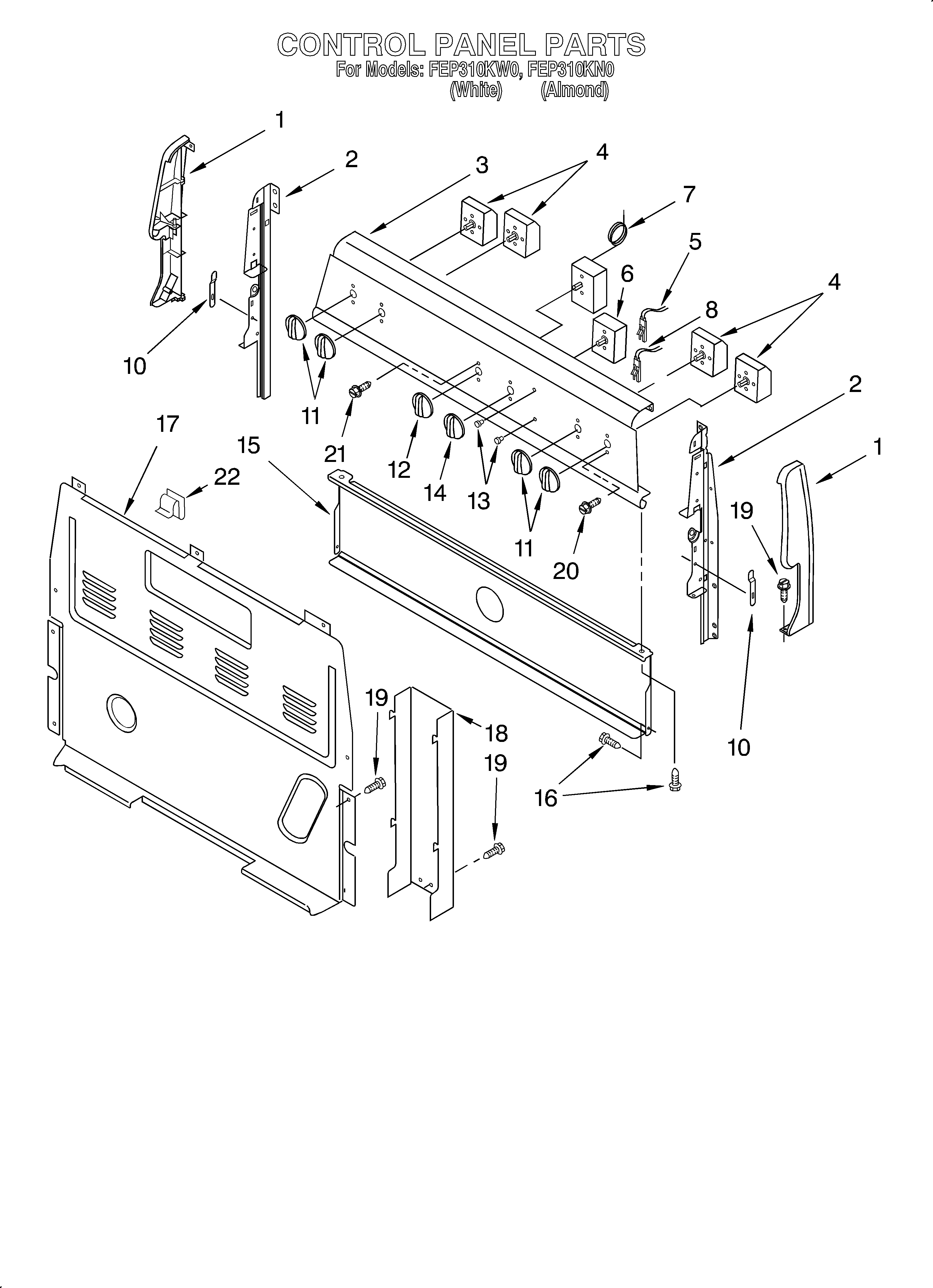 Roper FEP310KW0 control panel diagram
