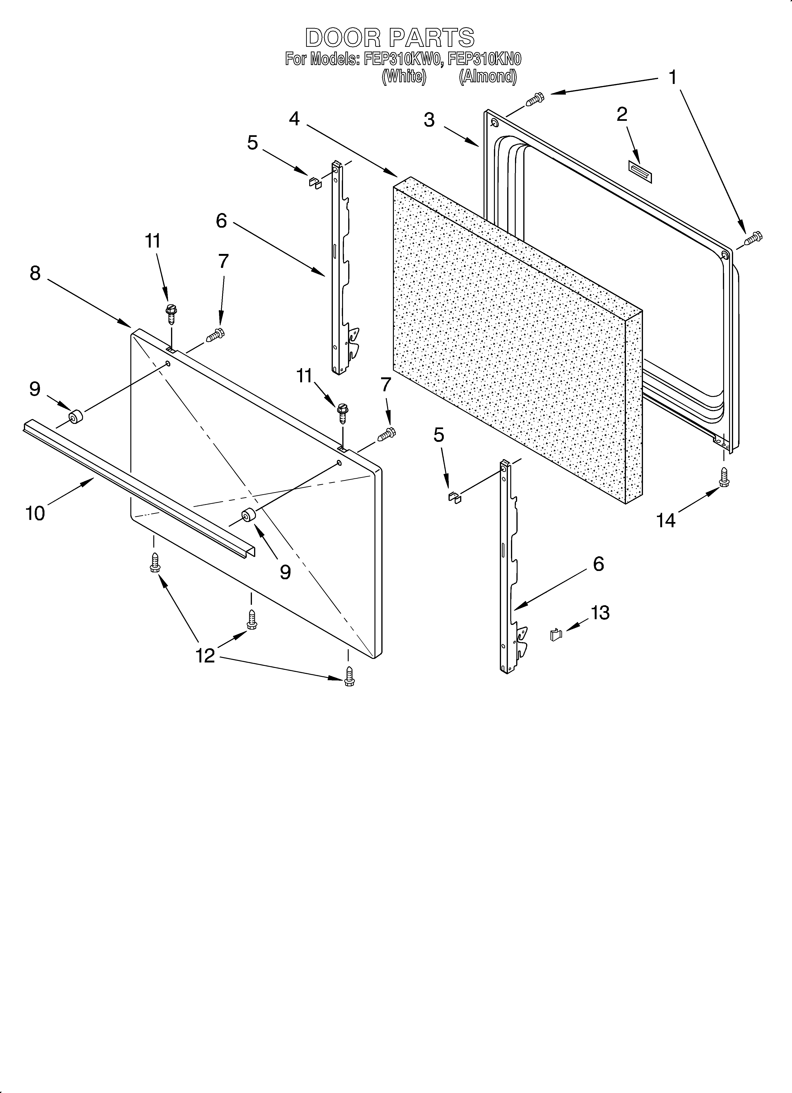 Roper FEP310KW0 door/optional diagram