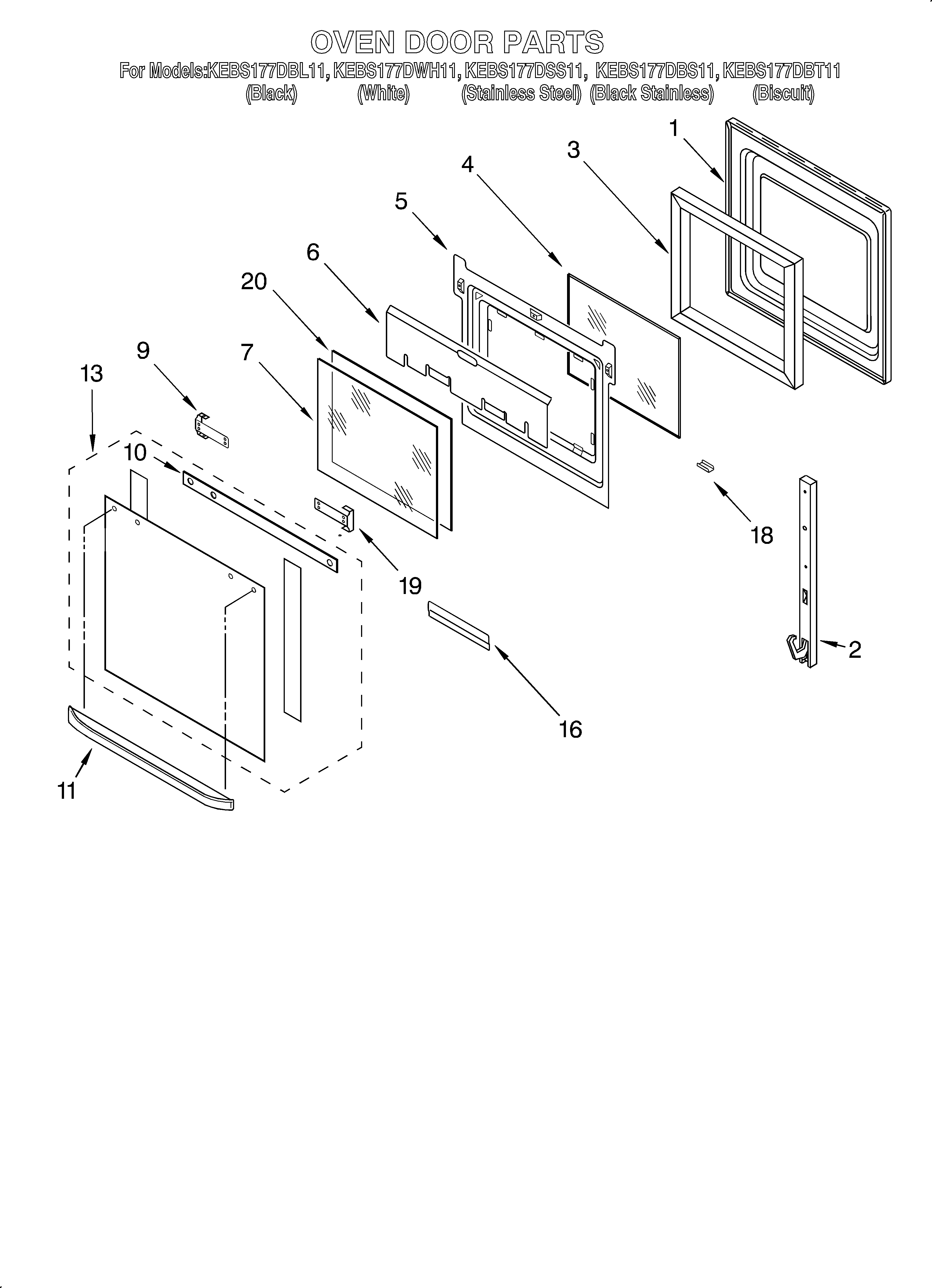 KitchenAid KEBS177DBL11 oven door diagram