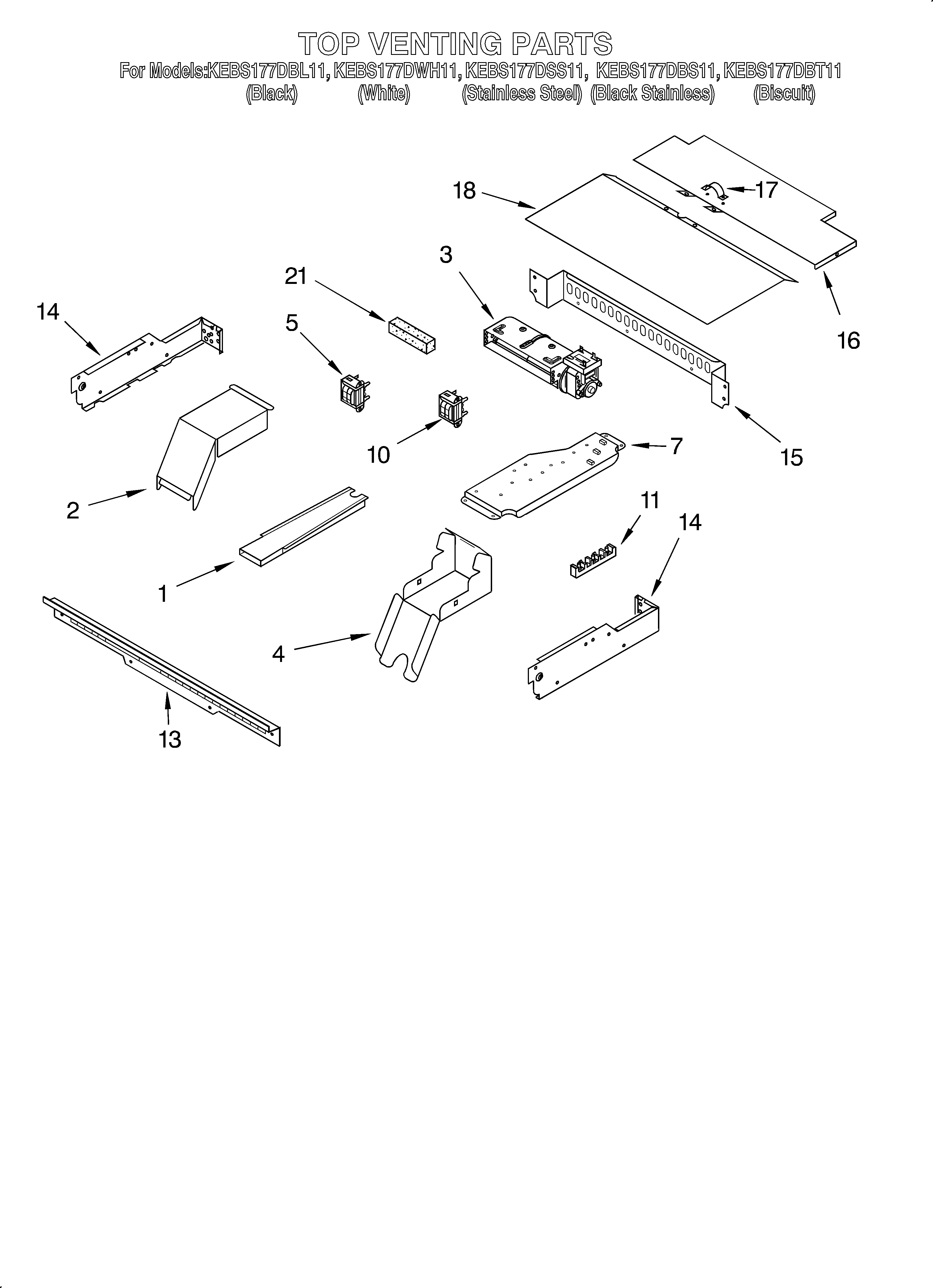 KitchenAid KEBS177DBL11 top venting/optional diagram