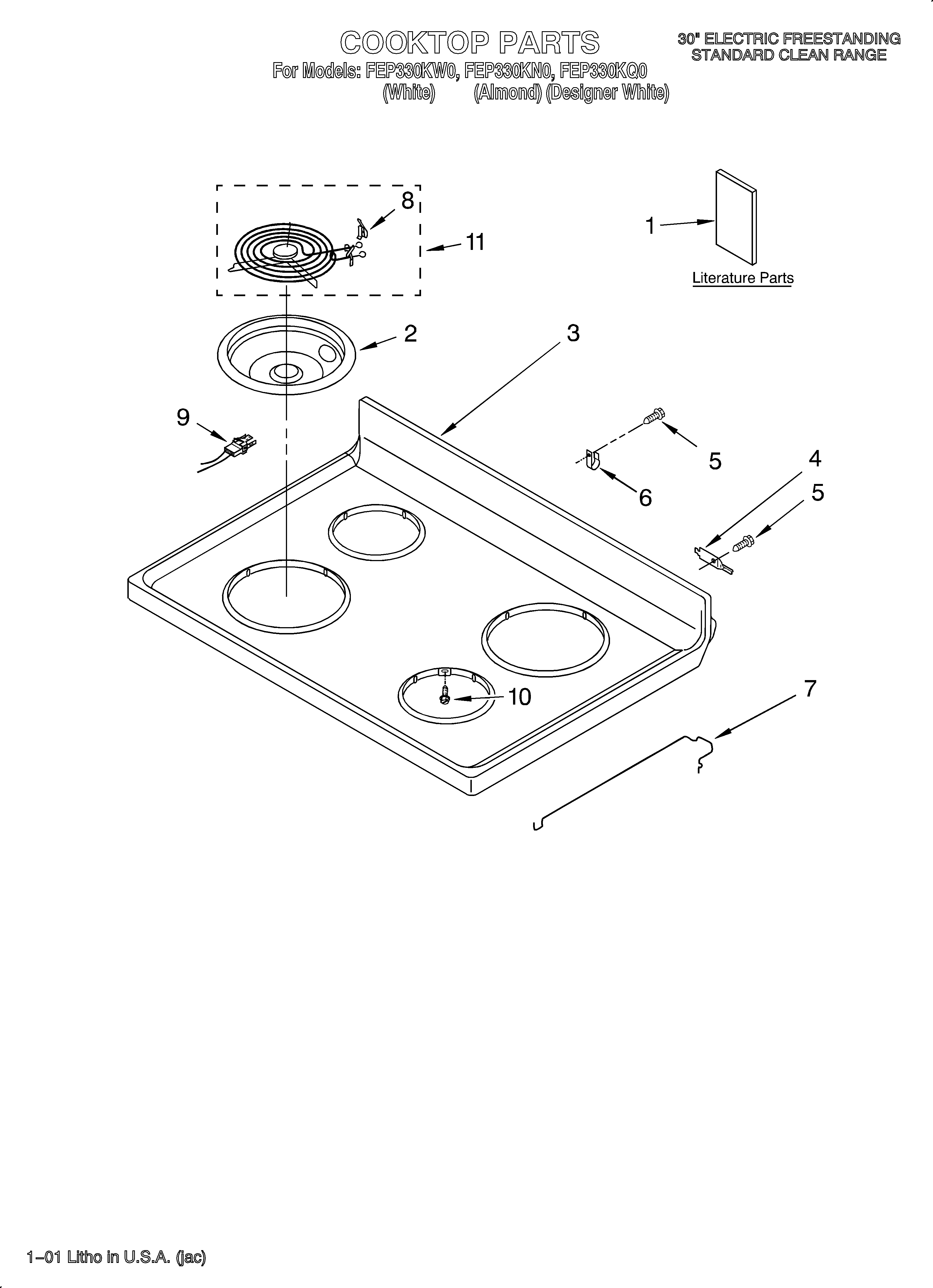 Roper FEP330KW0 cooktop/literature diagram