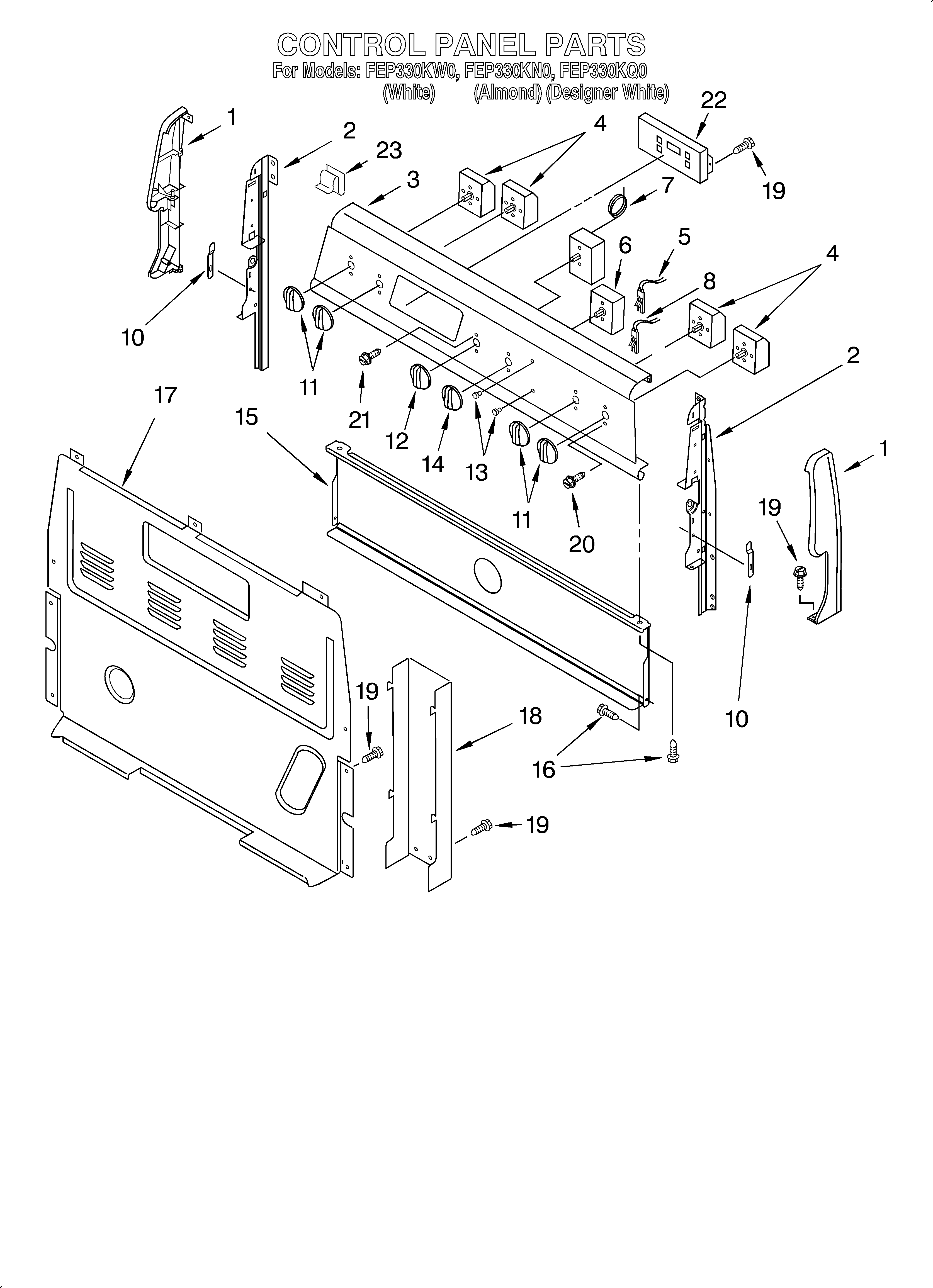 Roper FEP330KW0 control panel diagram