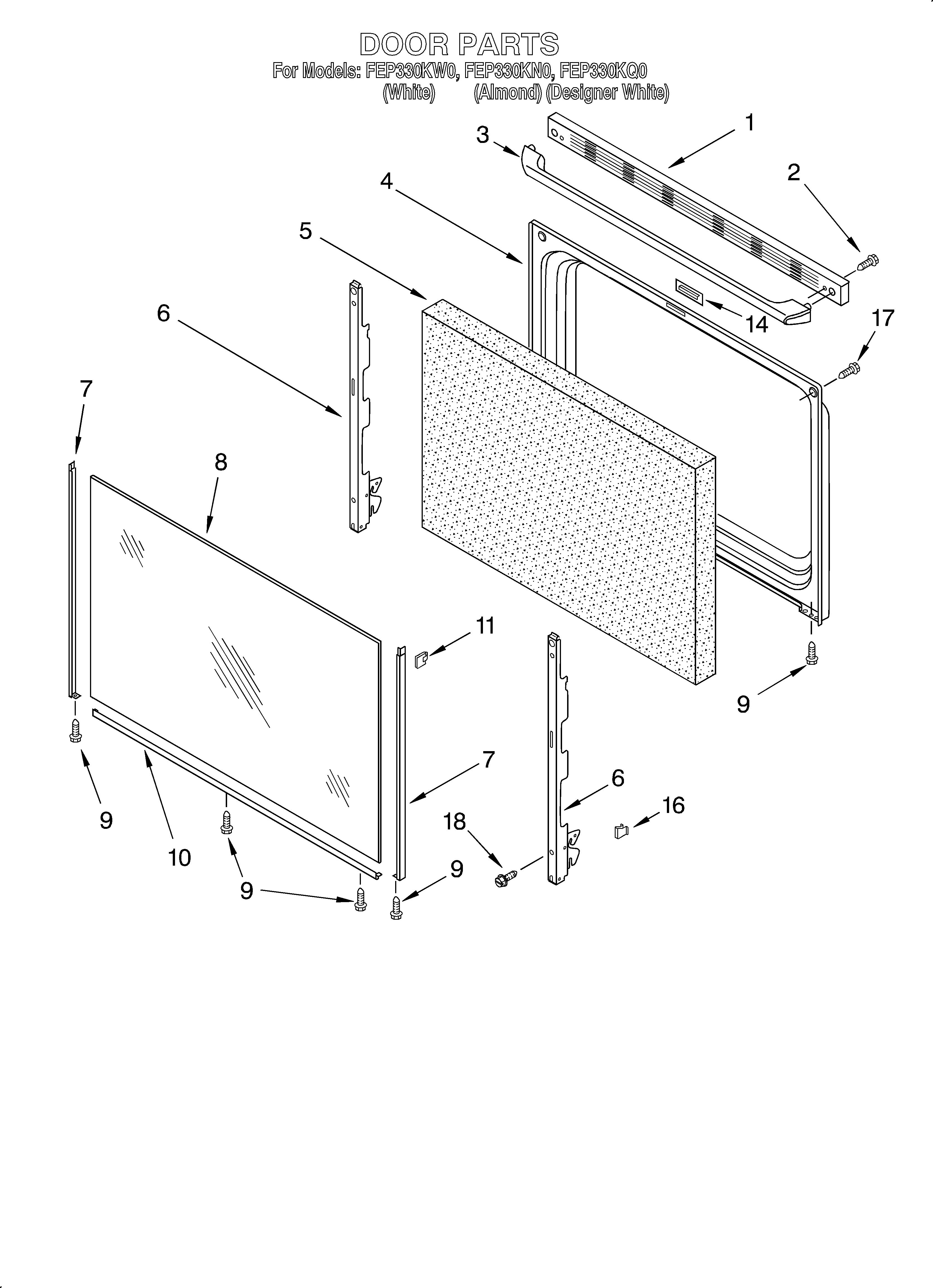 Roper FEP330KW0 door/optional diagram