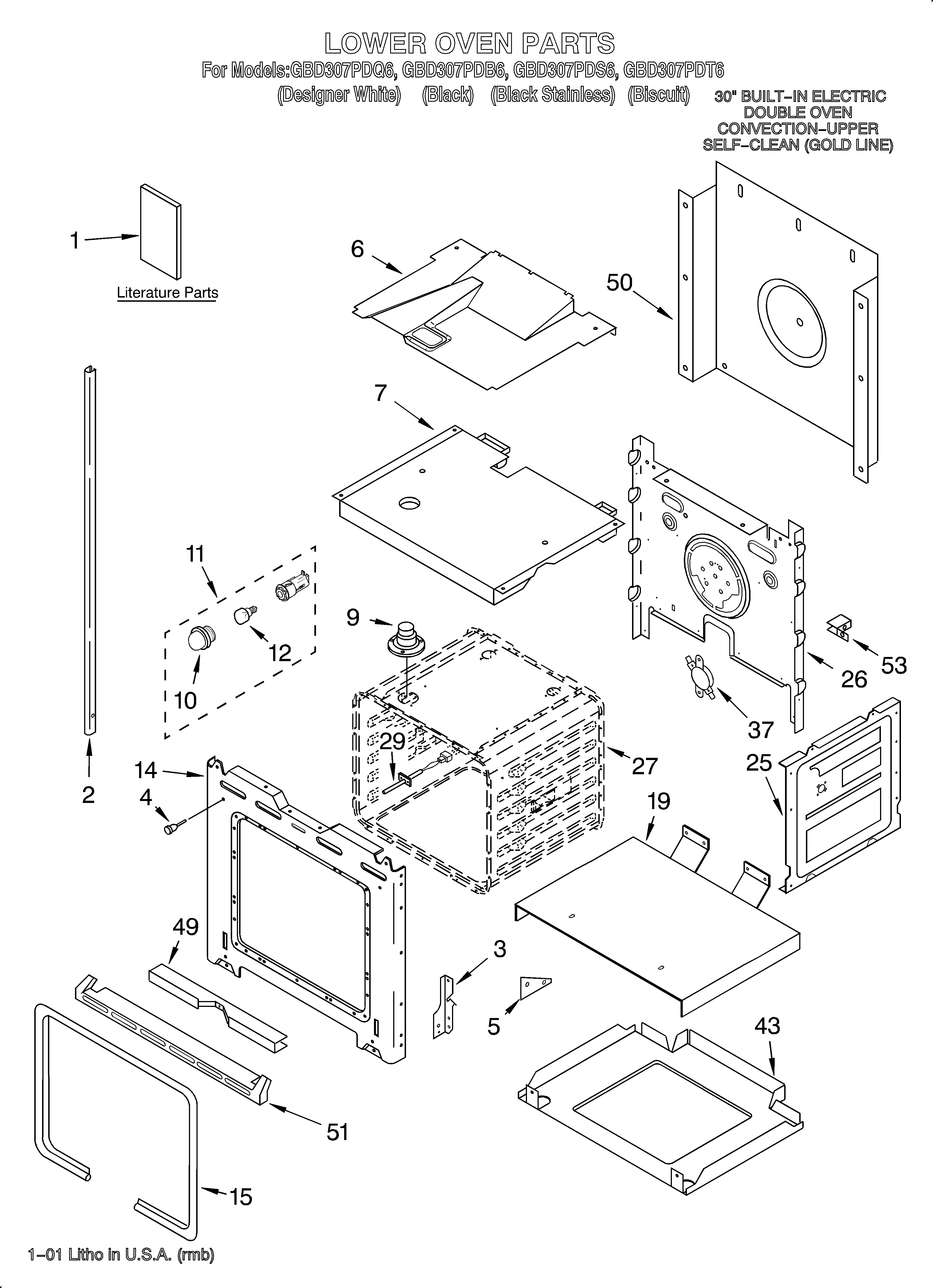 Whirlpool GBD307PDQ6 lower oven/literature diagram