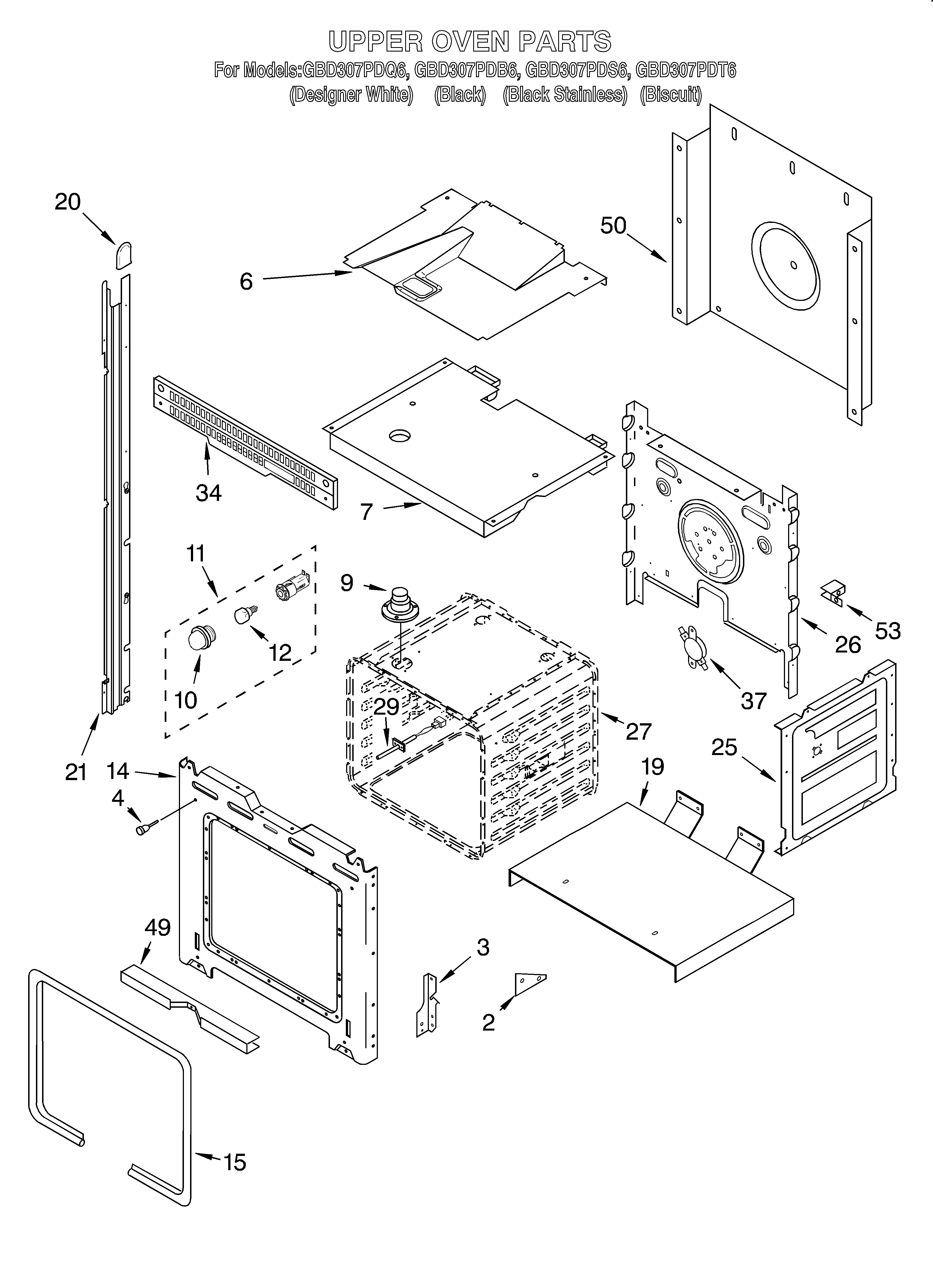 Whirlpool GBD307PDQ6 upper oven diagram