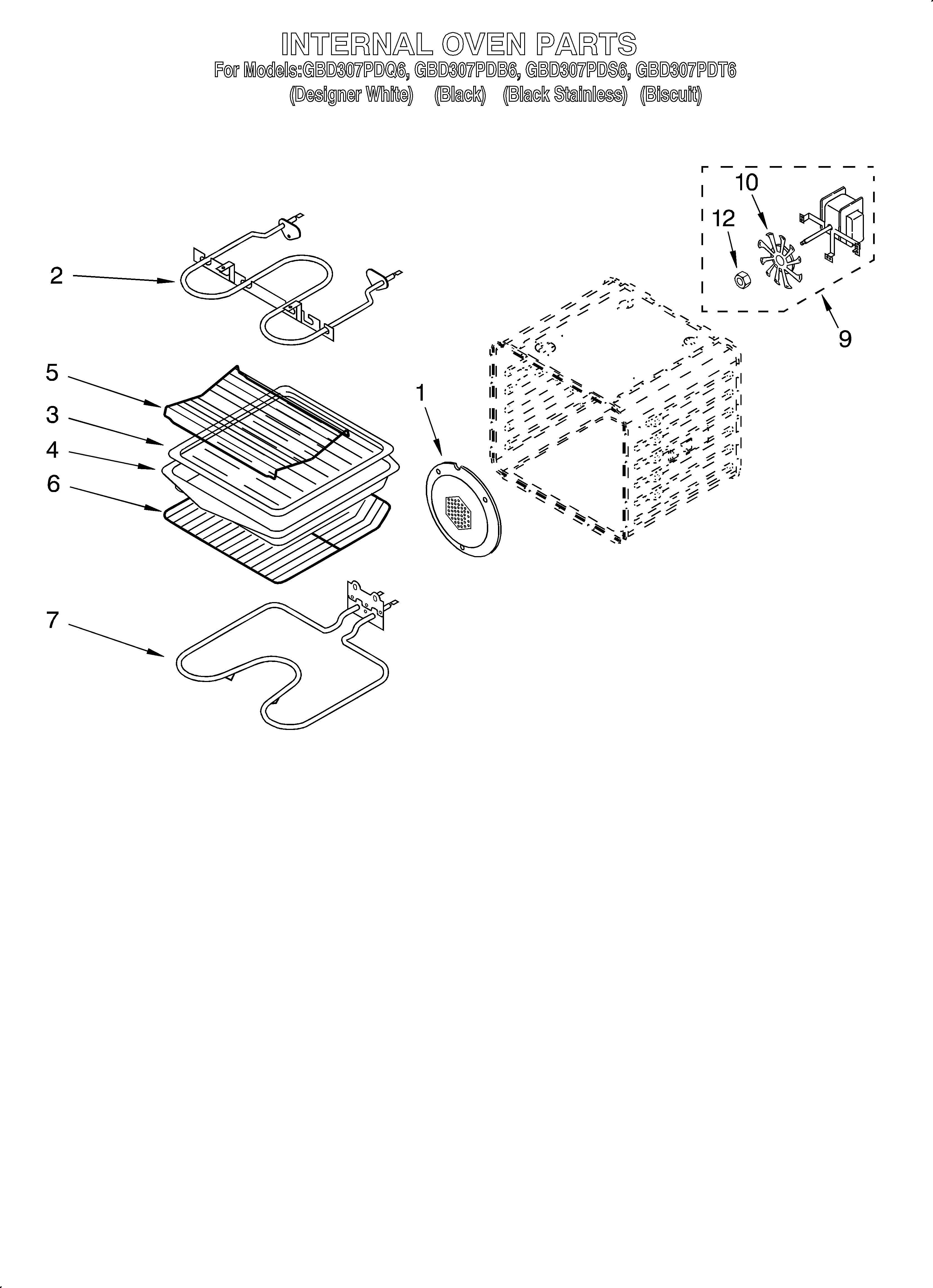 Whirlpool GBD307PDQ6 internal oven diagram