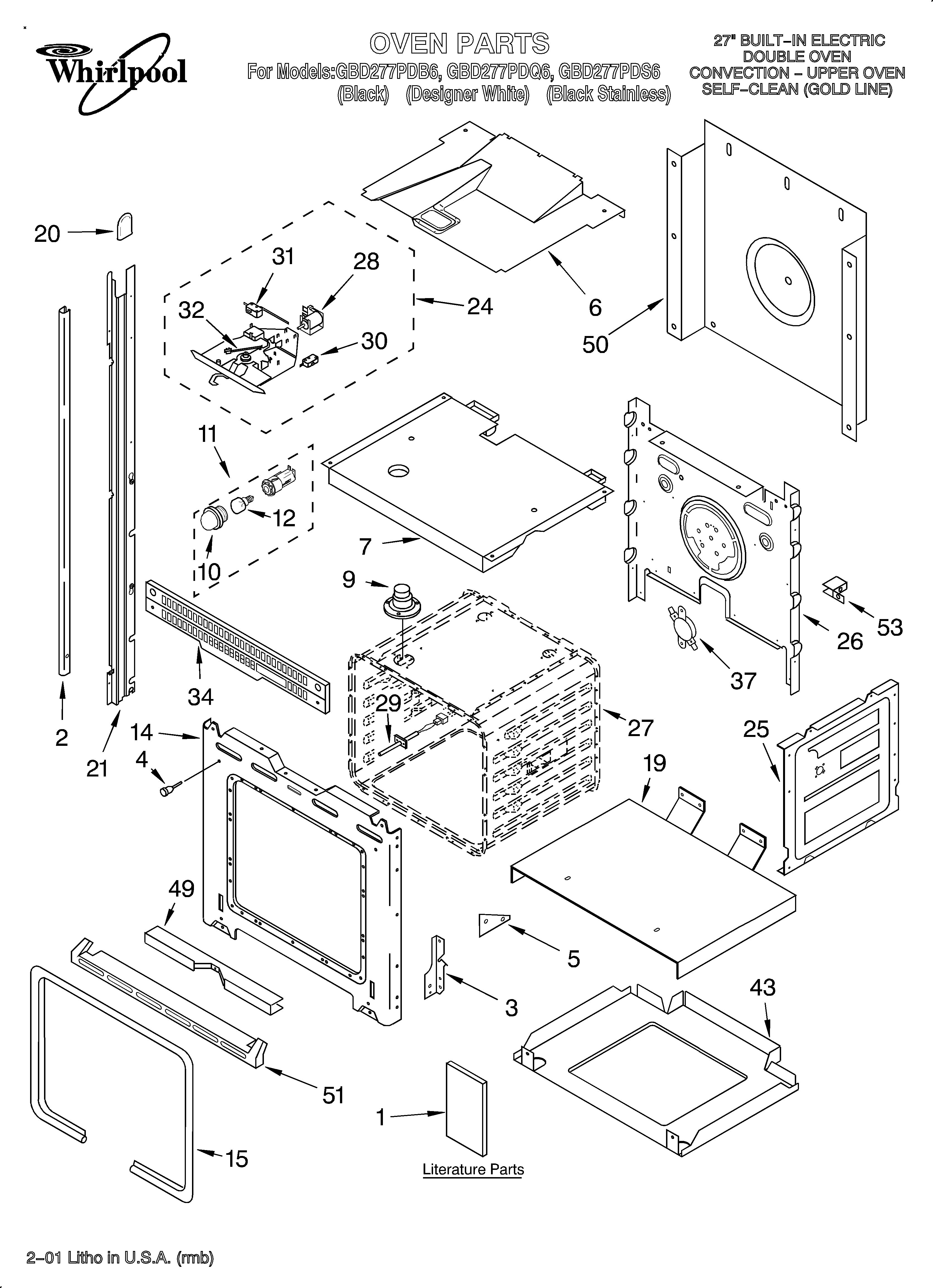 Whirlpool GBD277PDS6 oven/literature diagram