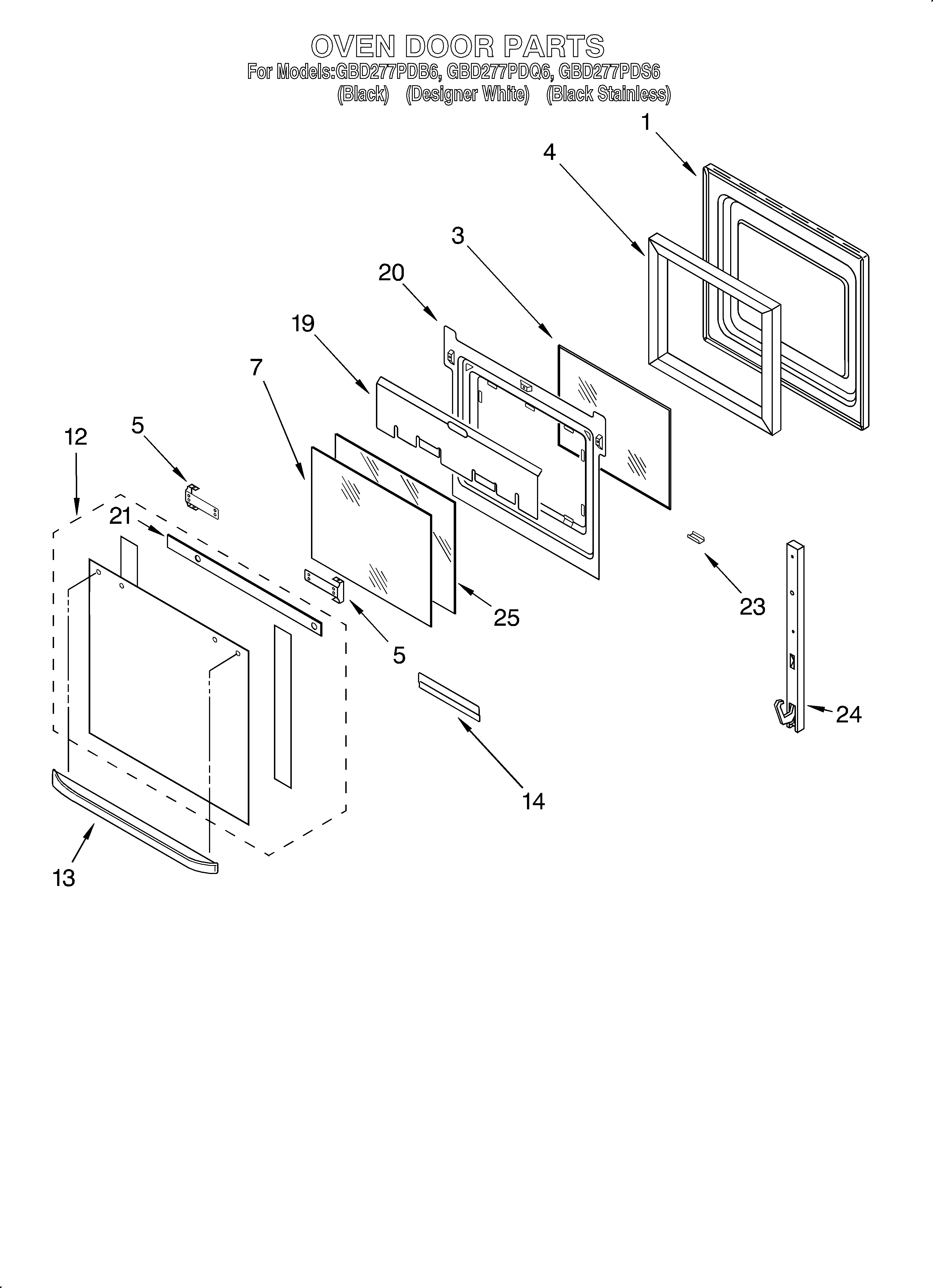 Whirlpool GBD277PDS6 oven door diagram