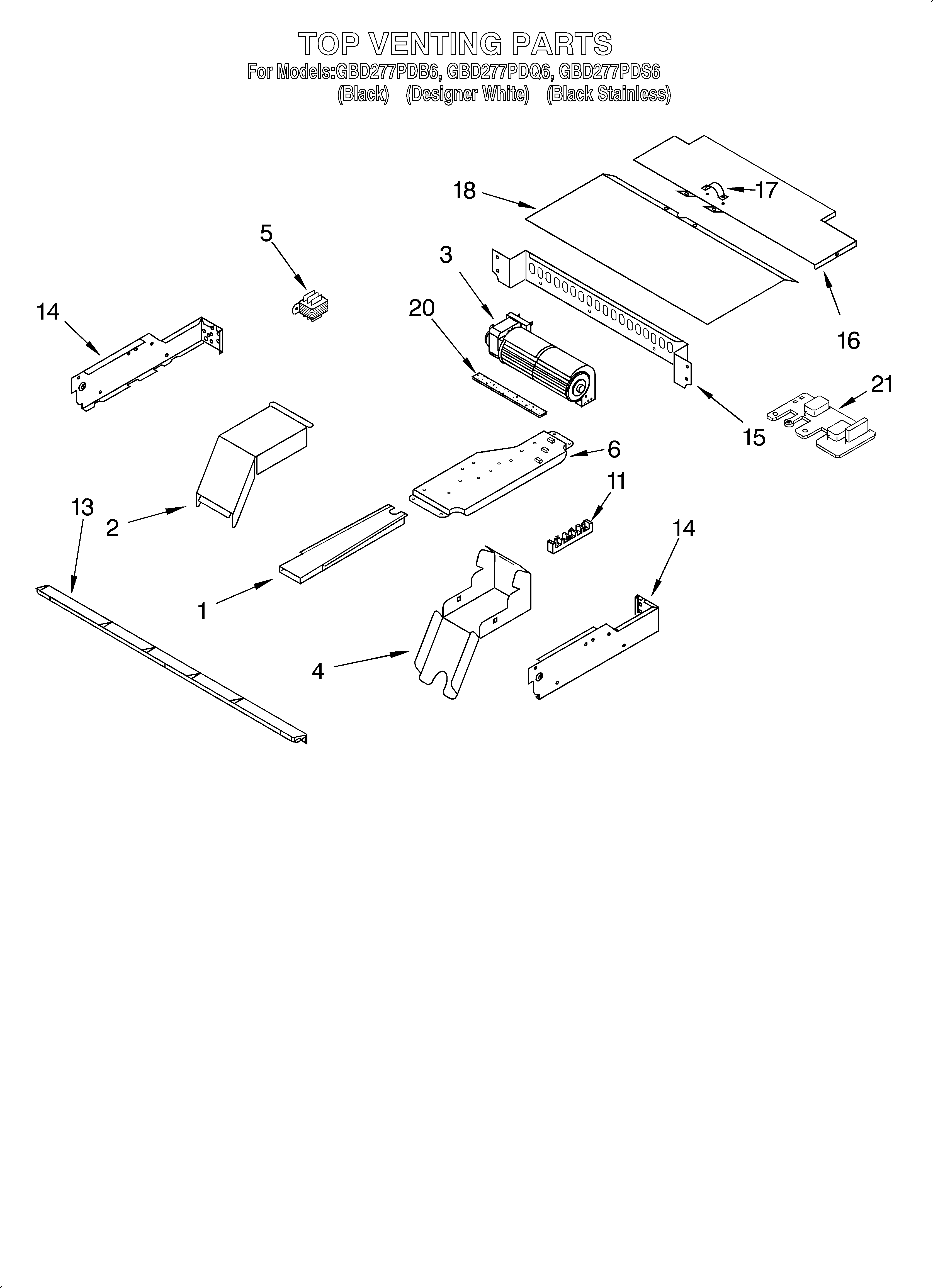 Whirlpool GBD277PDS6 top venting/optional diagram