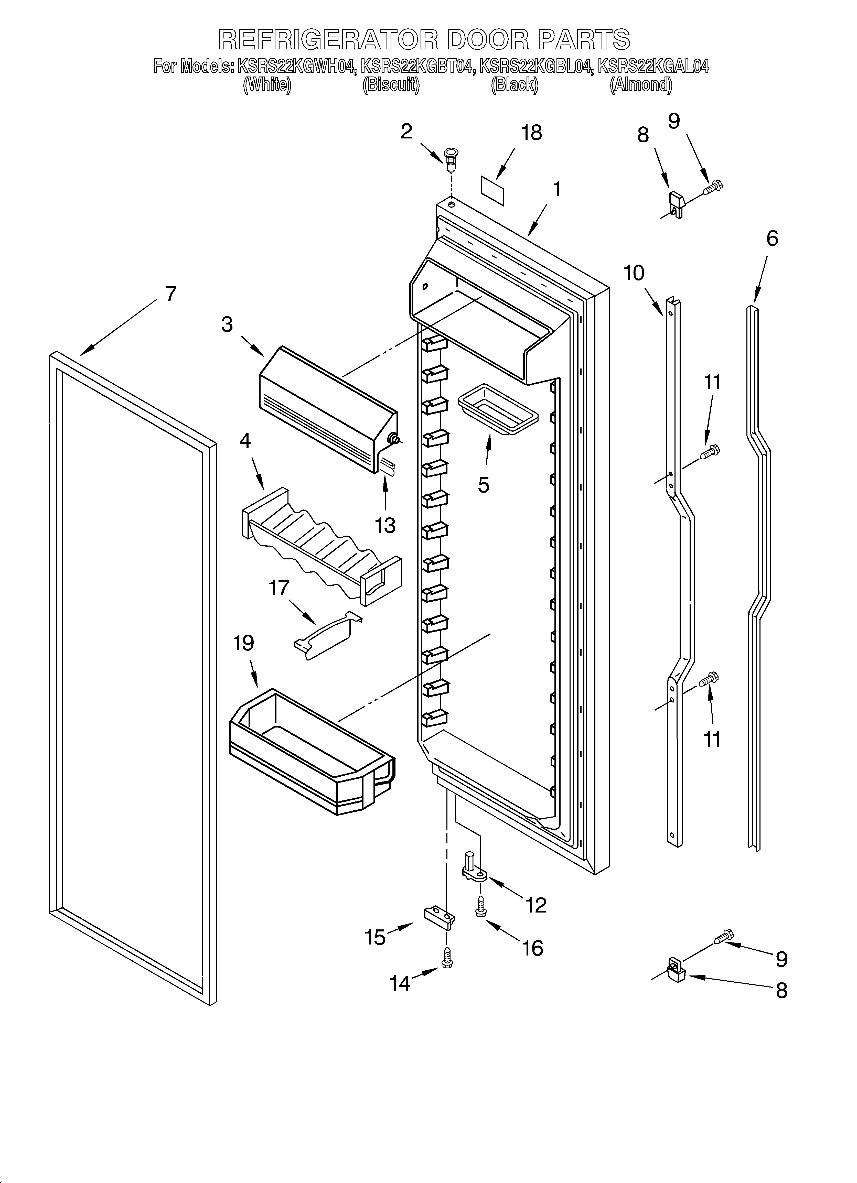 KitchenAid KSRS22KGWH04 refrigerator door diagram