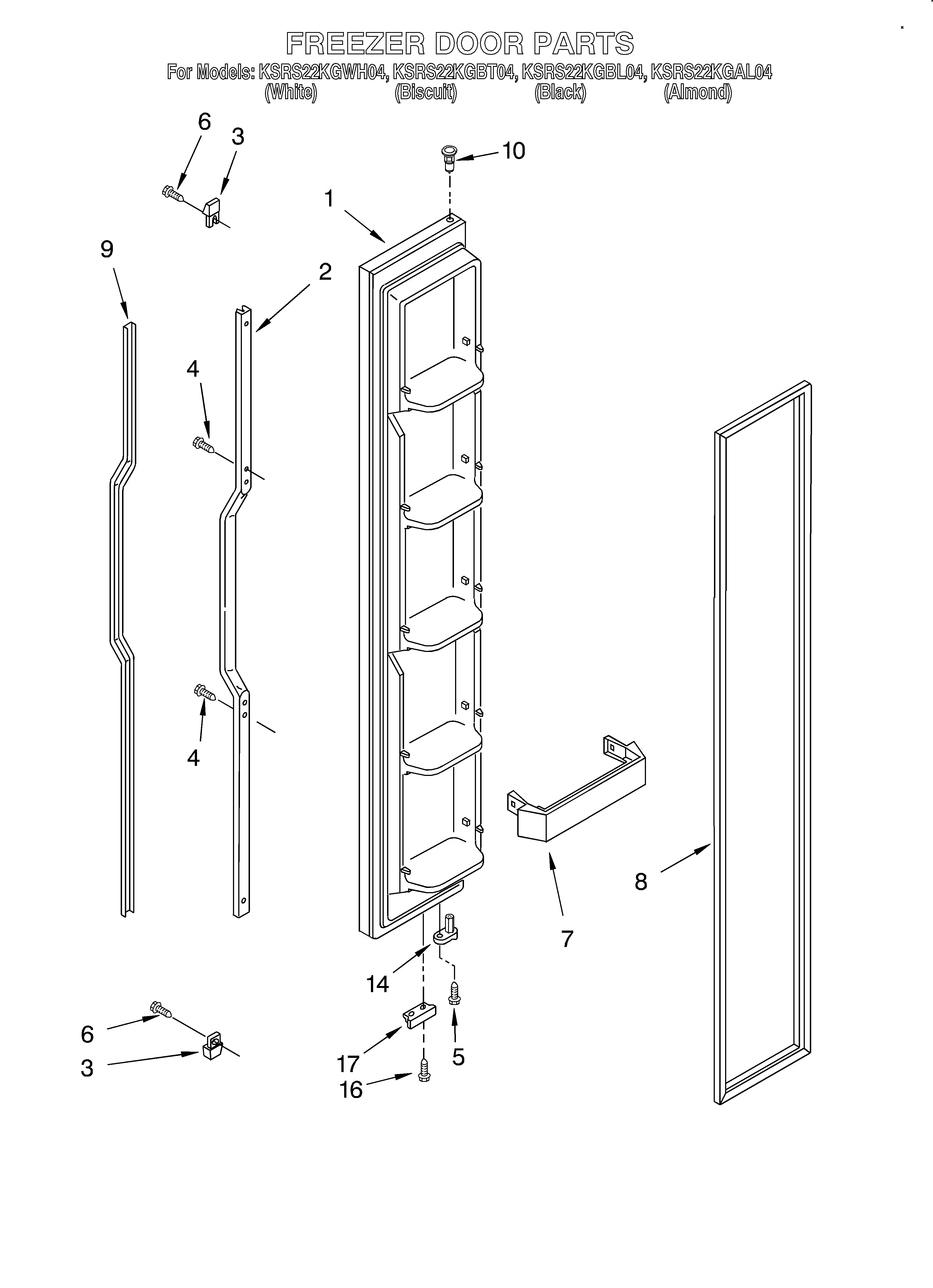 KitchenAid KSRS22KGWH04 freezer door diagram