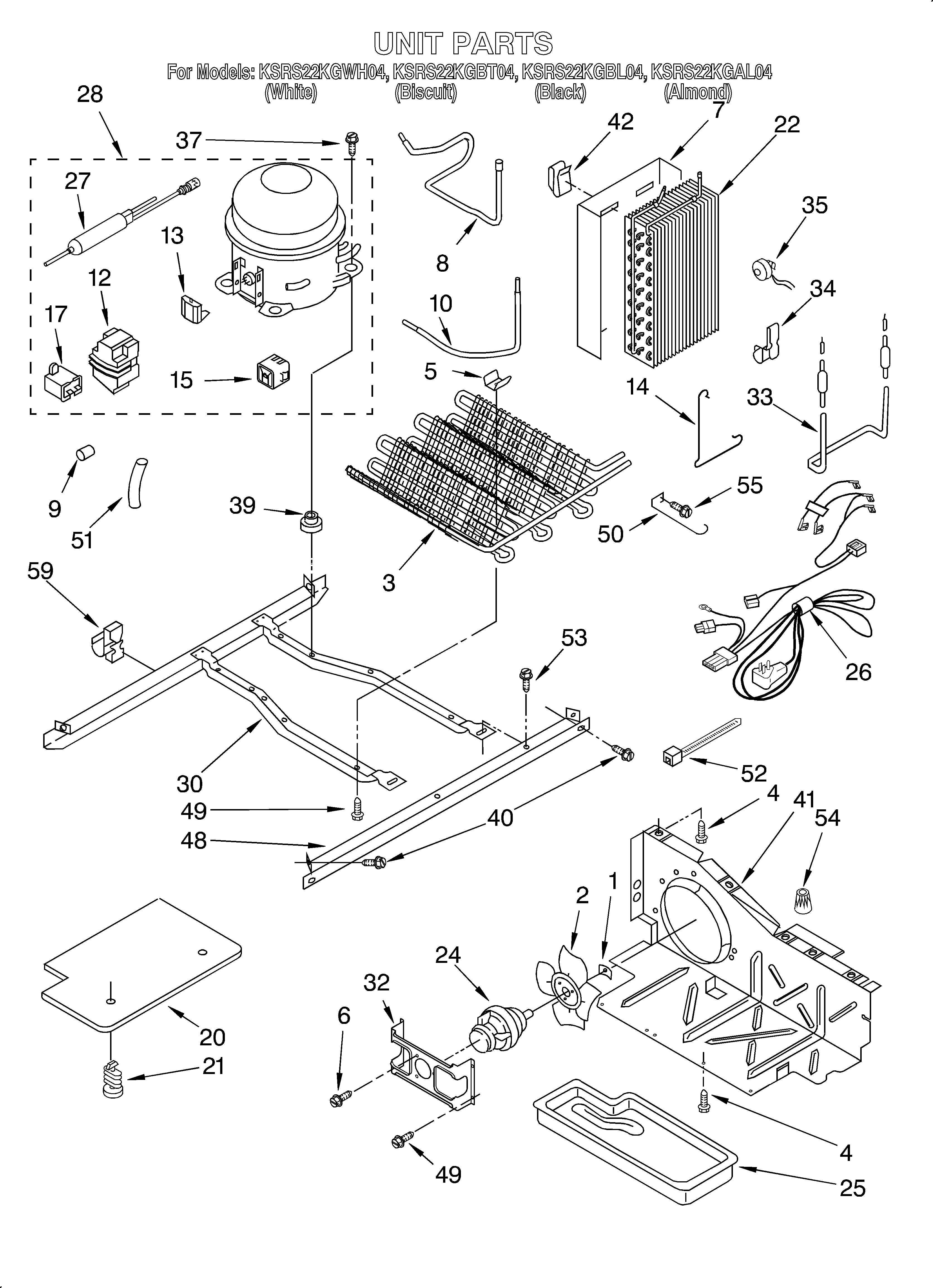 KitchenAid KSRS22KGWH04 unit diagram