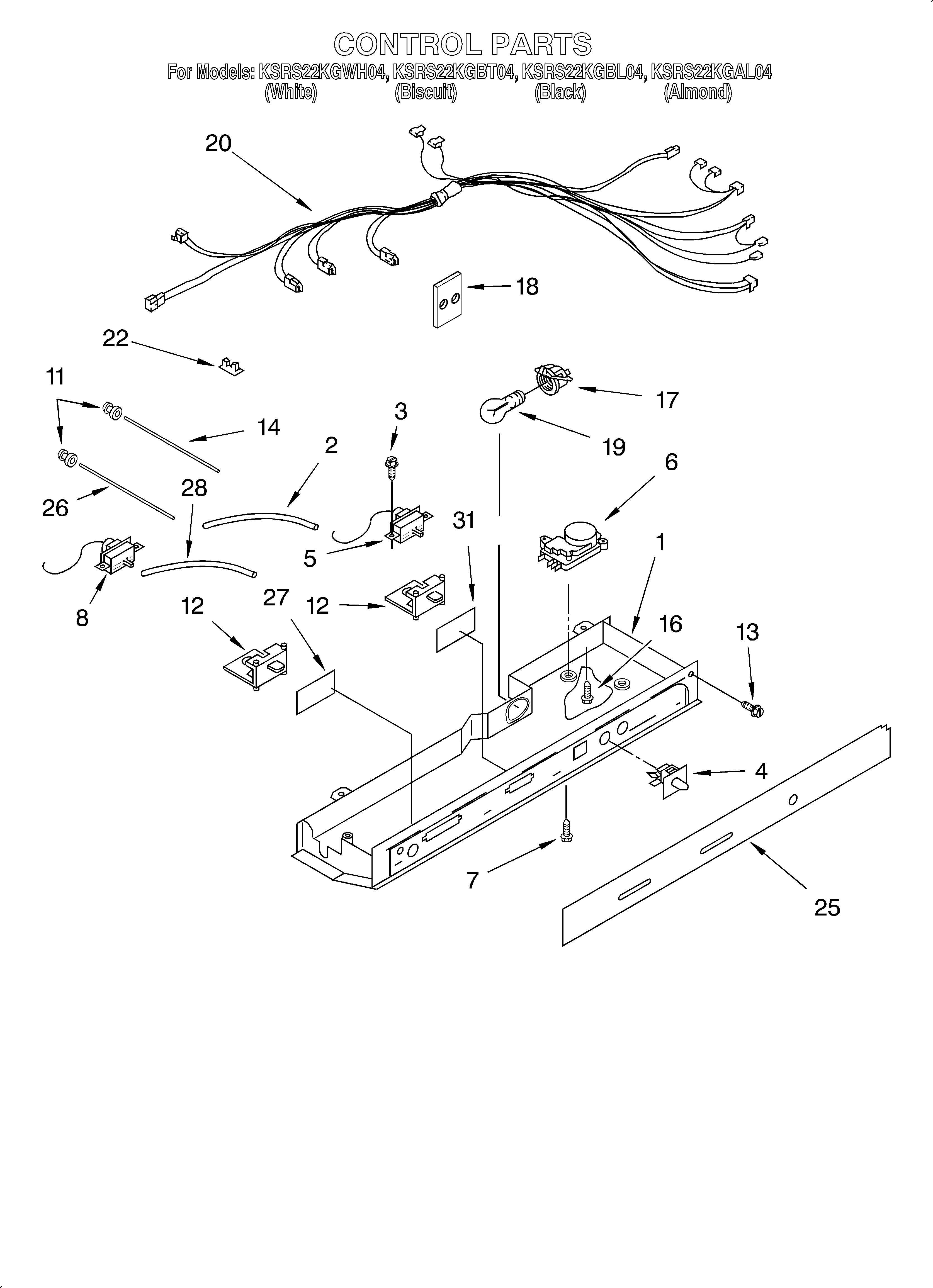 KitchenAid KSRS22KGWH04 control/optional diagram