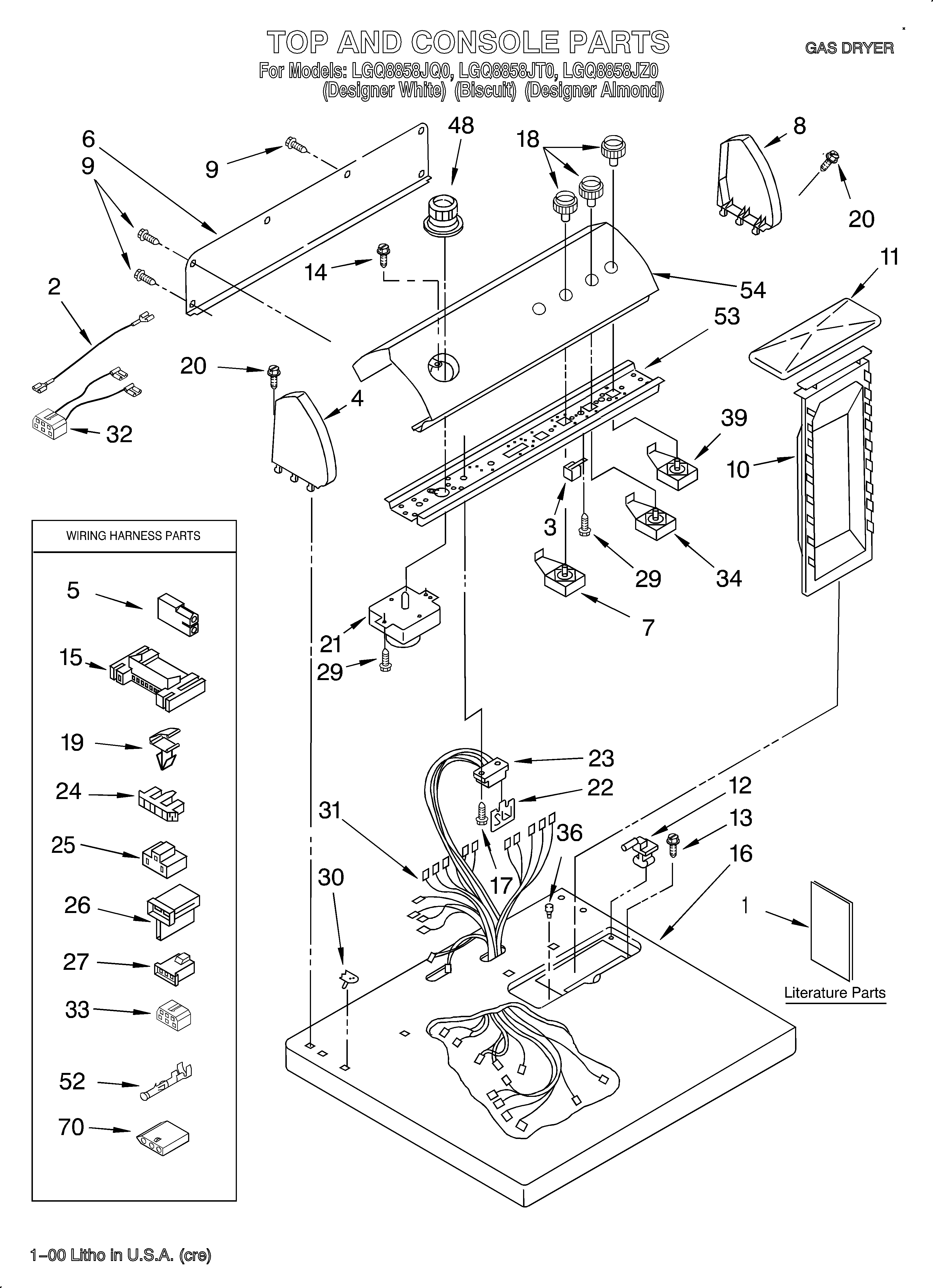 Whirlpool LGQ8858JQ0 top and console/lit/optional diagram
