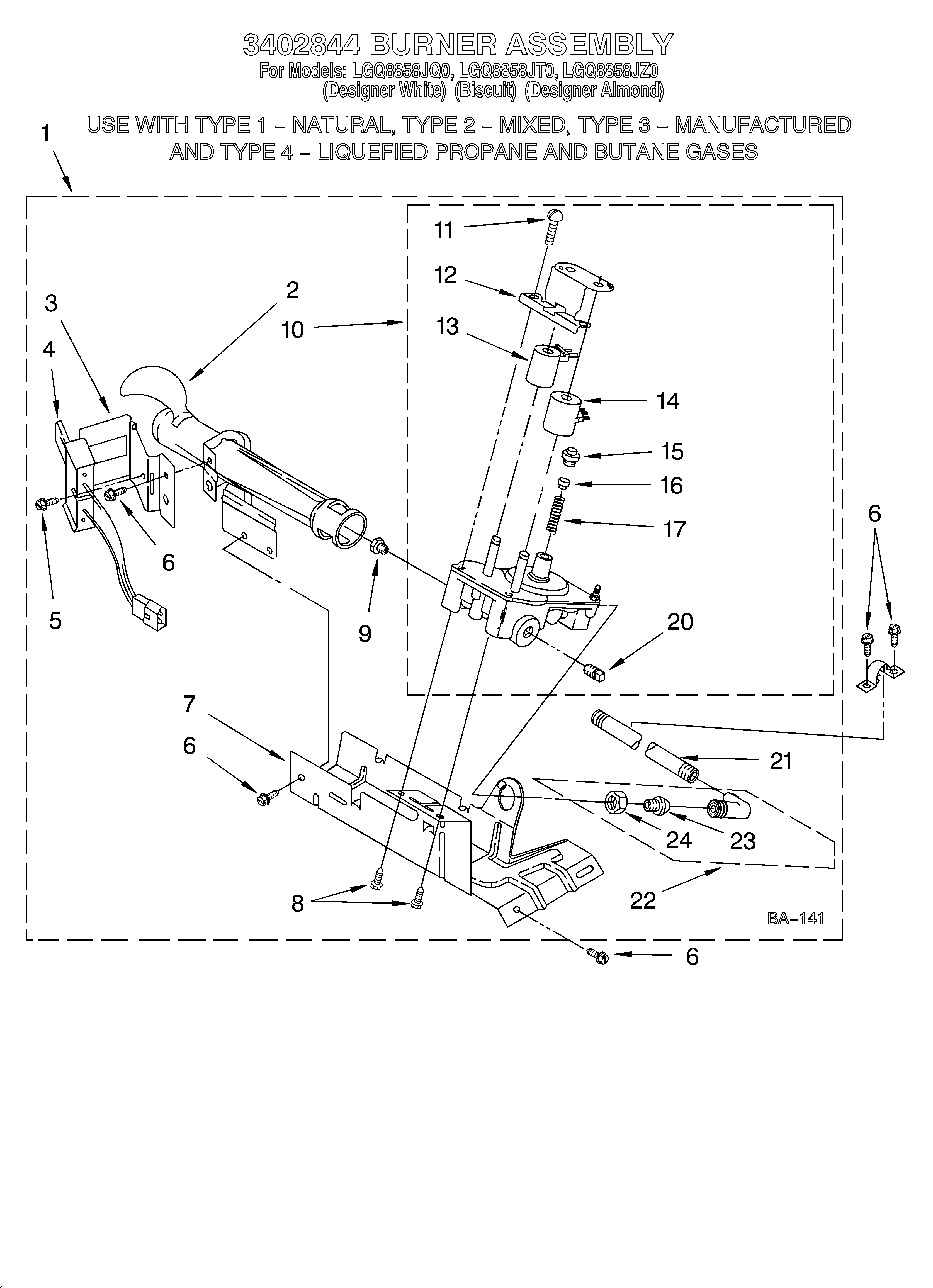 Whirlpool LGQ8858JQ0 3402844 burner assembly diagram